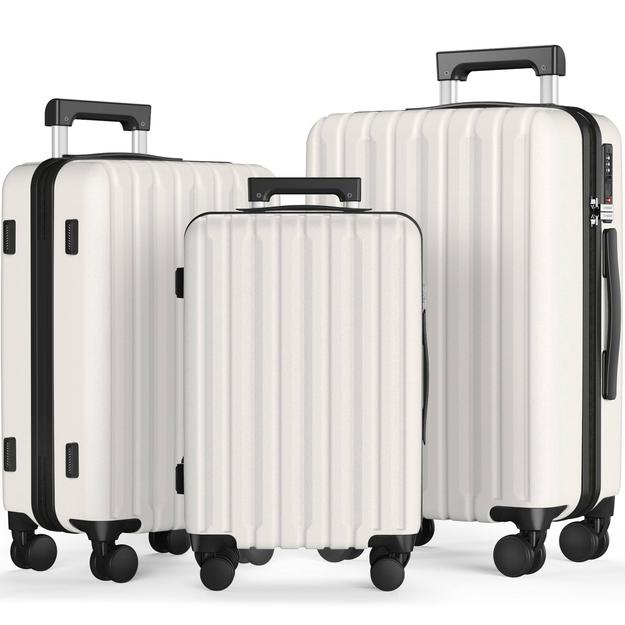 SHOWKOO Suitcase Sets 3 Hard Shell Expandable 100% Polycarbonate Lightweight Ultra Durable Carry on Travel Hand Luggage with 4 Spinner Wheels TSA Lock 20" 24" 28", White