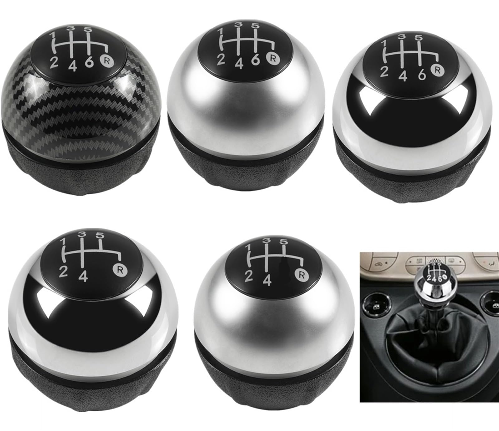 Versnellingen Schakelpook Voor Fiat 500 500C 2007-2018 Chrome Pookknop Gaiter Boot Cover Case Versnellingspook Pookknop Schakelpook Knoppen (Maat : 6 Speed Carbonfber
