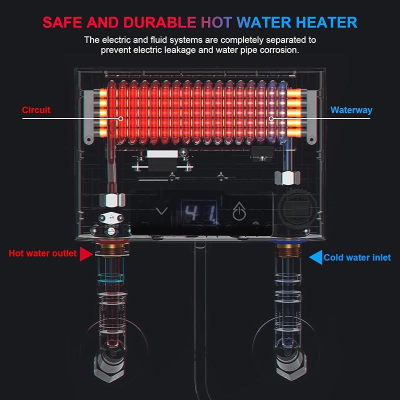 Încălzitor de apă electric pentru duș EUNEWR 220V 3500W cu set de duș inclus, temperatură reglabilă 30-52°C, alb, pentru bucătărie și baie