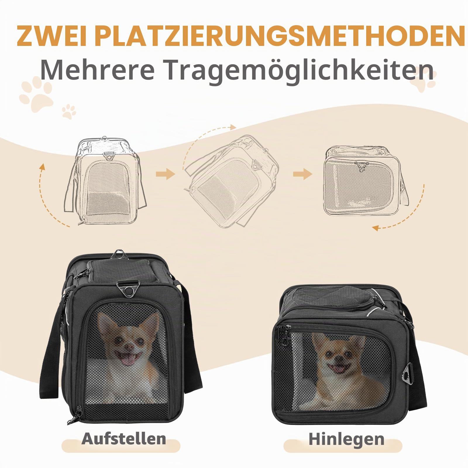 Petsfit Transporttasche Hunde und Katze, Katzentransportbox Hunde Katze Flugtasche für Haustiere im Auto Flugzeug oder in der Bahn