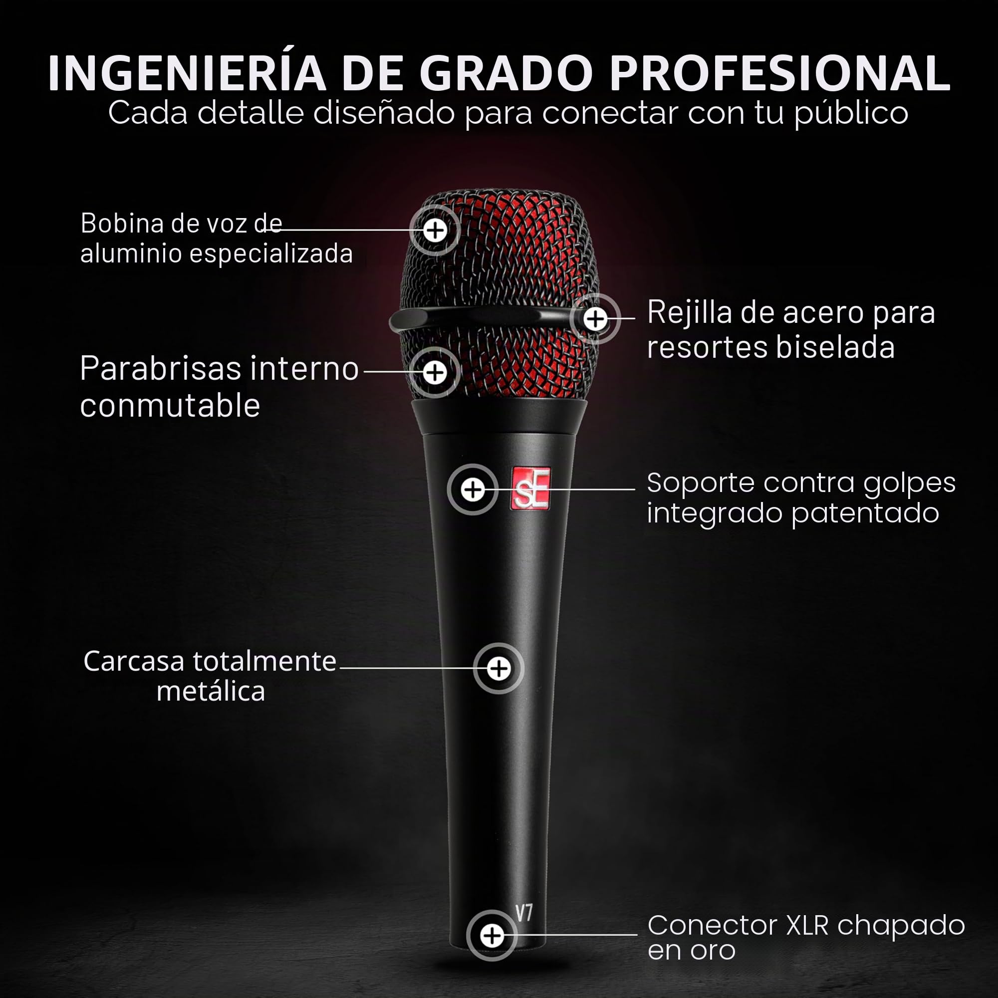 SE ELECTRONICS V7 Micrófono Vocal dinámico supercardioide de Mano, micrófono dinámico supercardioide Rojo con Soporte de Choque Integrado y Parabrisas Interno