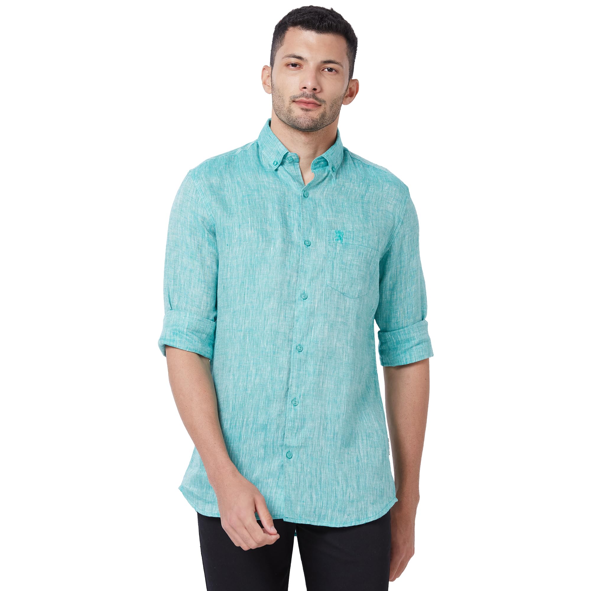 GiordanoMen's Slim Fit Solid Button Down Collar Long Sleeves Regular Length Pure Cotton Chest Patch Pocket Casual Shirt