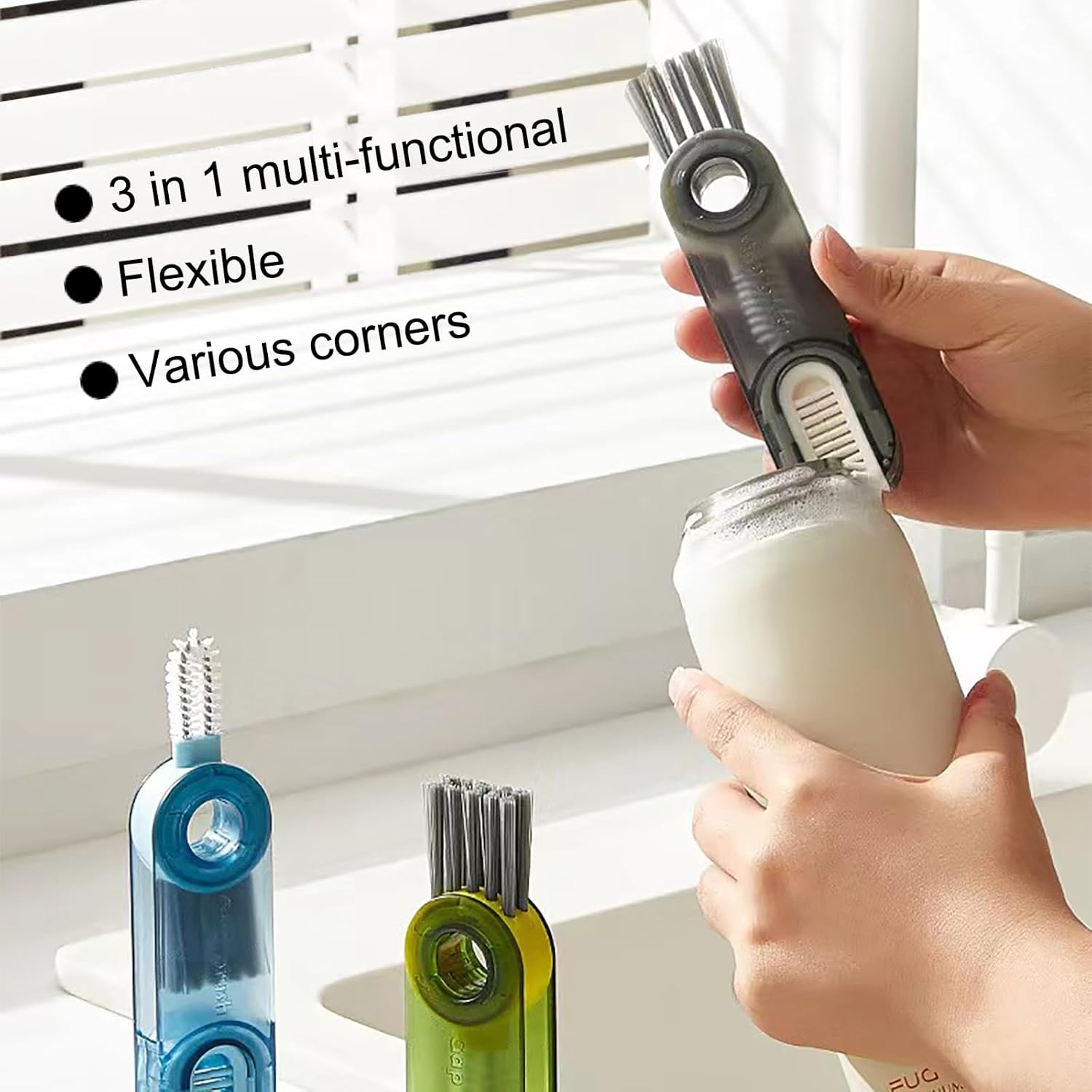 3-Piece Blue Multifunctional Silicone Cup Cleaning Brush Set