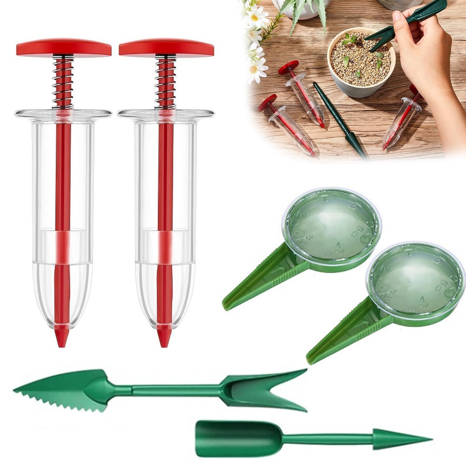 10 PCS Mini Seed Spreader, 2025 New Mini Sowing Seed Dispenser, Seed Planter Tool, Manual Seedlings Dibber and Widger Set, Small Seed Spreader with Seedlings Dibber Widger for Spreaders
