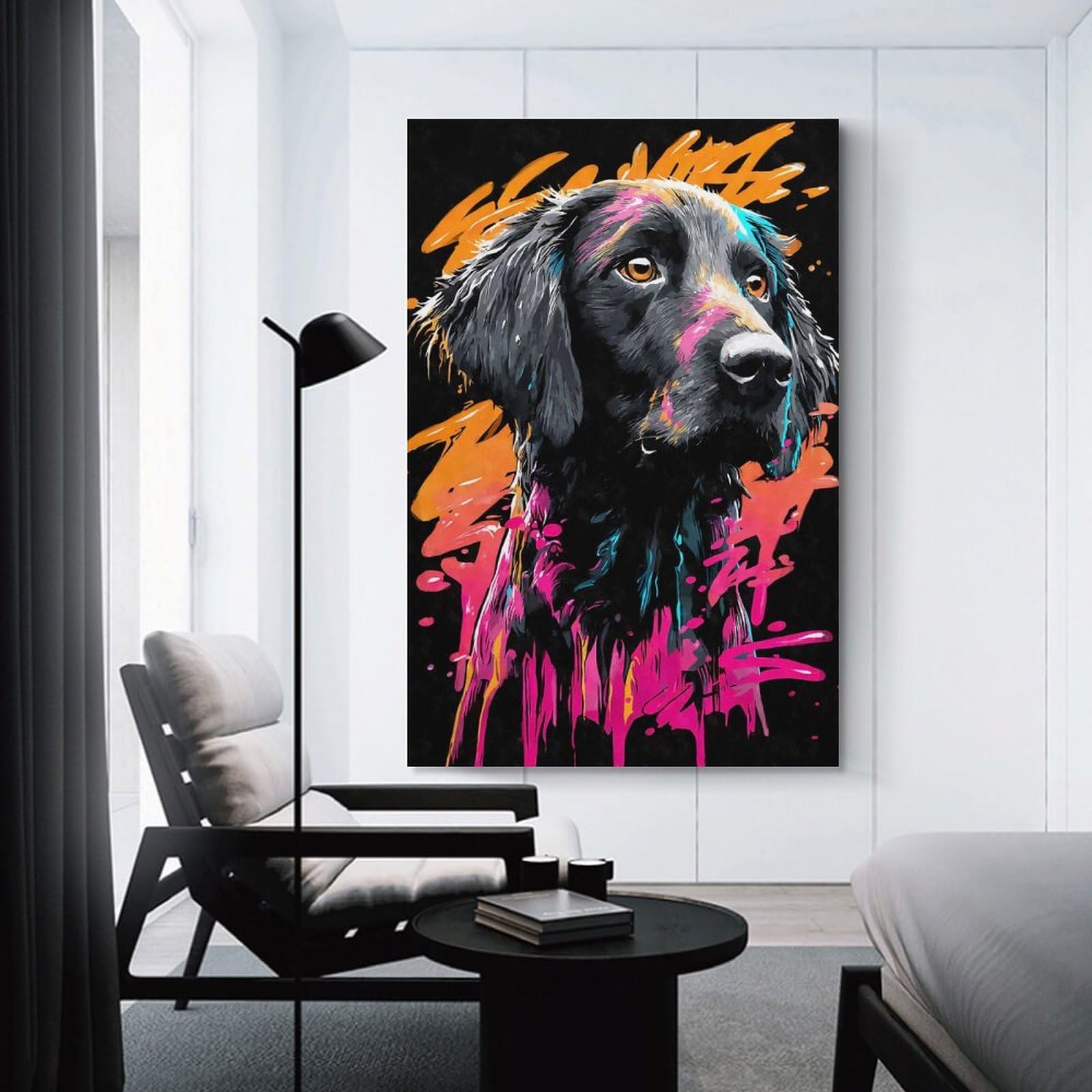 Junmoney Flat-coated Retriever Graffiti Home Decor Wall Art, 24x36inch(60x90cm), for Wall Displays, Bedrooms Or Room Updates, Ideal for Building A Coordinated Art Wall