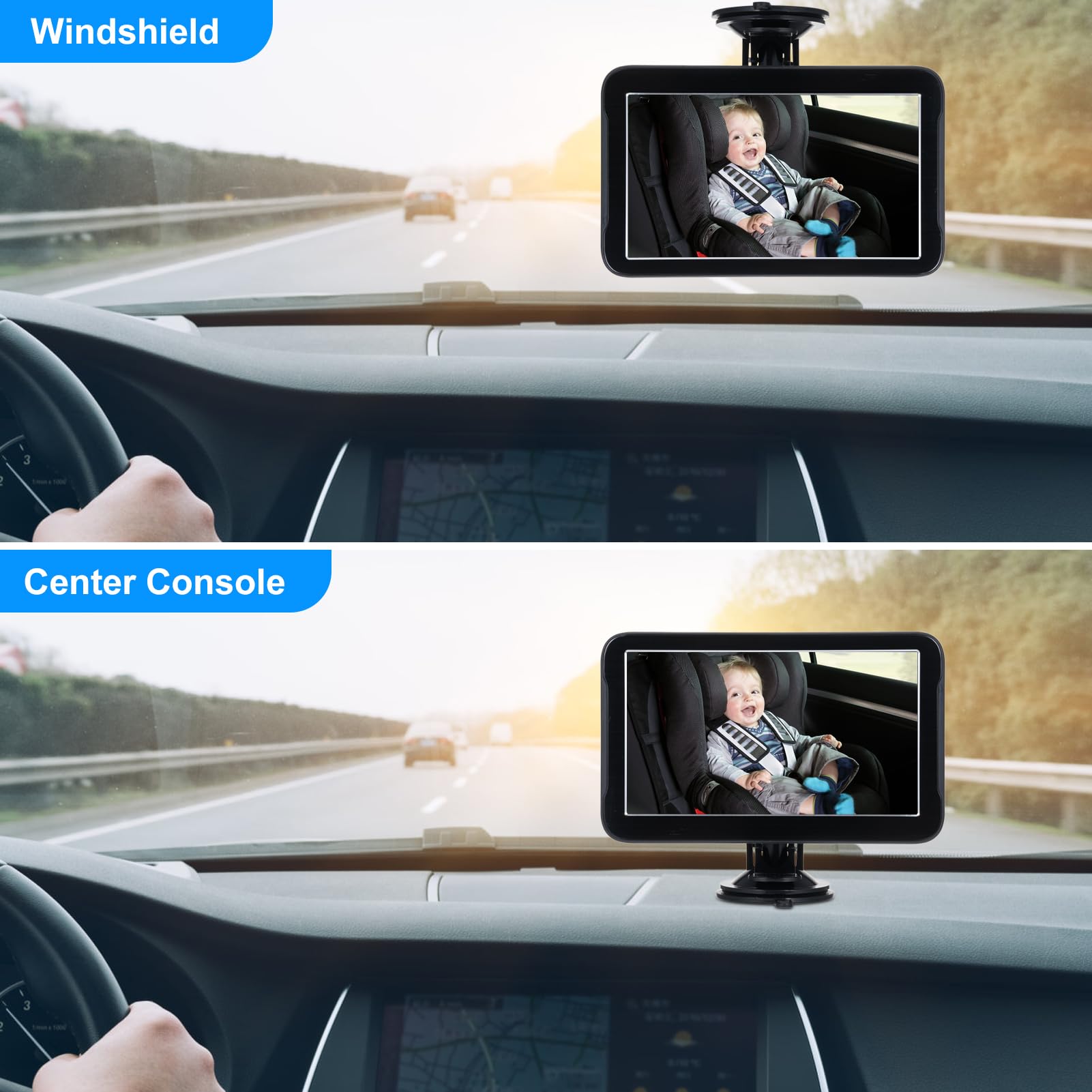Kamera tylnego siedzenia SustVita dla dziecka z dwoma kamerami 1080P i 7-calowym wyświetlaczem, dziecięca kamera samochodowa z noktowizorem na podczerwień i możliwością obrotu o