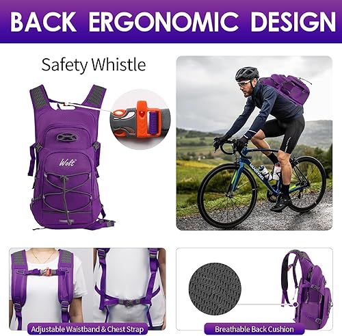 Miniatura 6 de Wolt Mochila de hidratación de 18 L para senderismo, mochila de agua con bolsa de agua de 2 L para hombres y mujeres, paquete de hidratación para