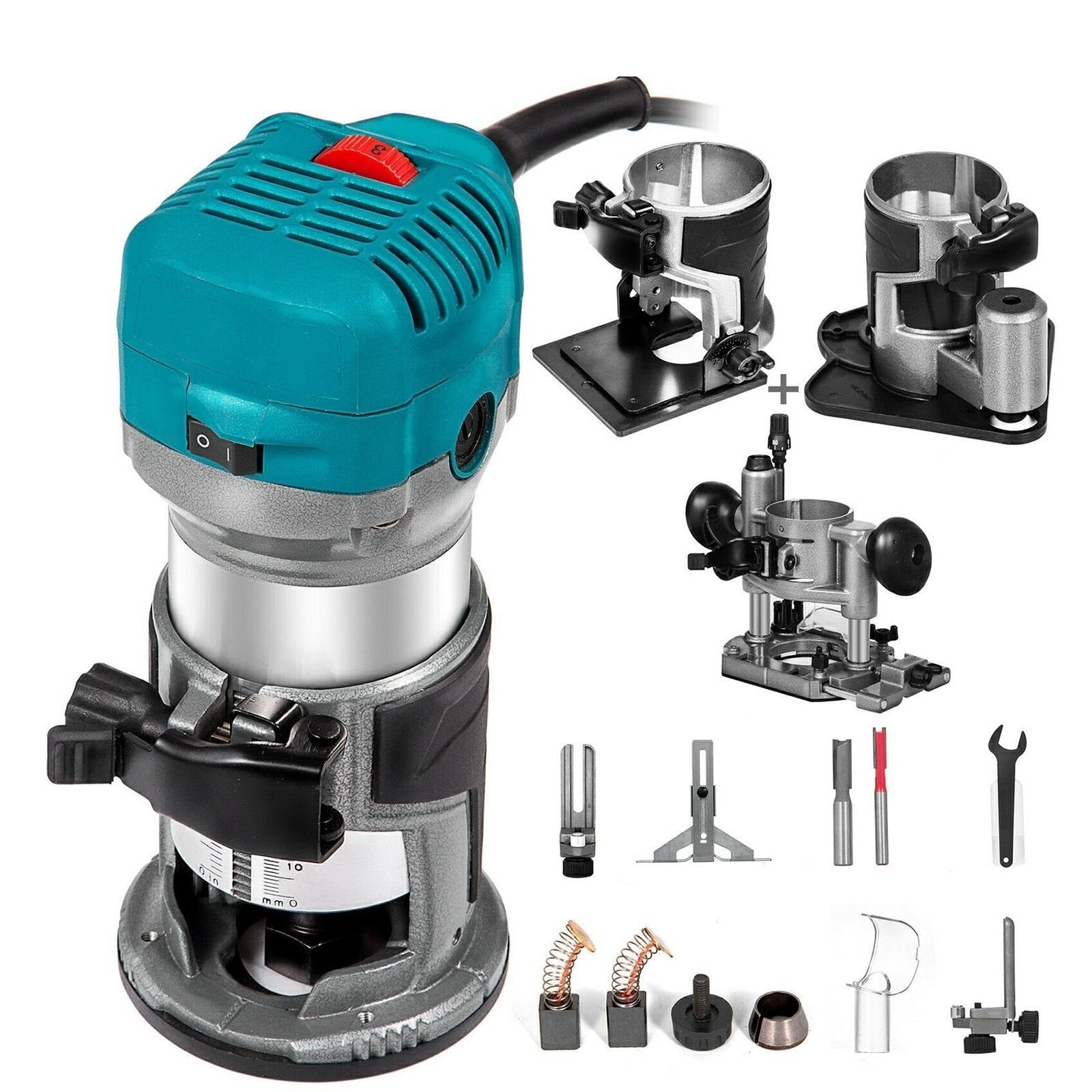 Wood Router Wood Trimmer Machine Electric Hand Trimmer 30000RPM Power Carpentry Tool Woodworking Trimming Grooving Carving(710W Set 2)