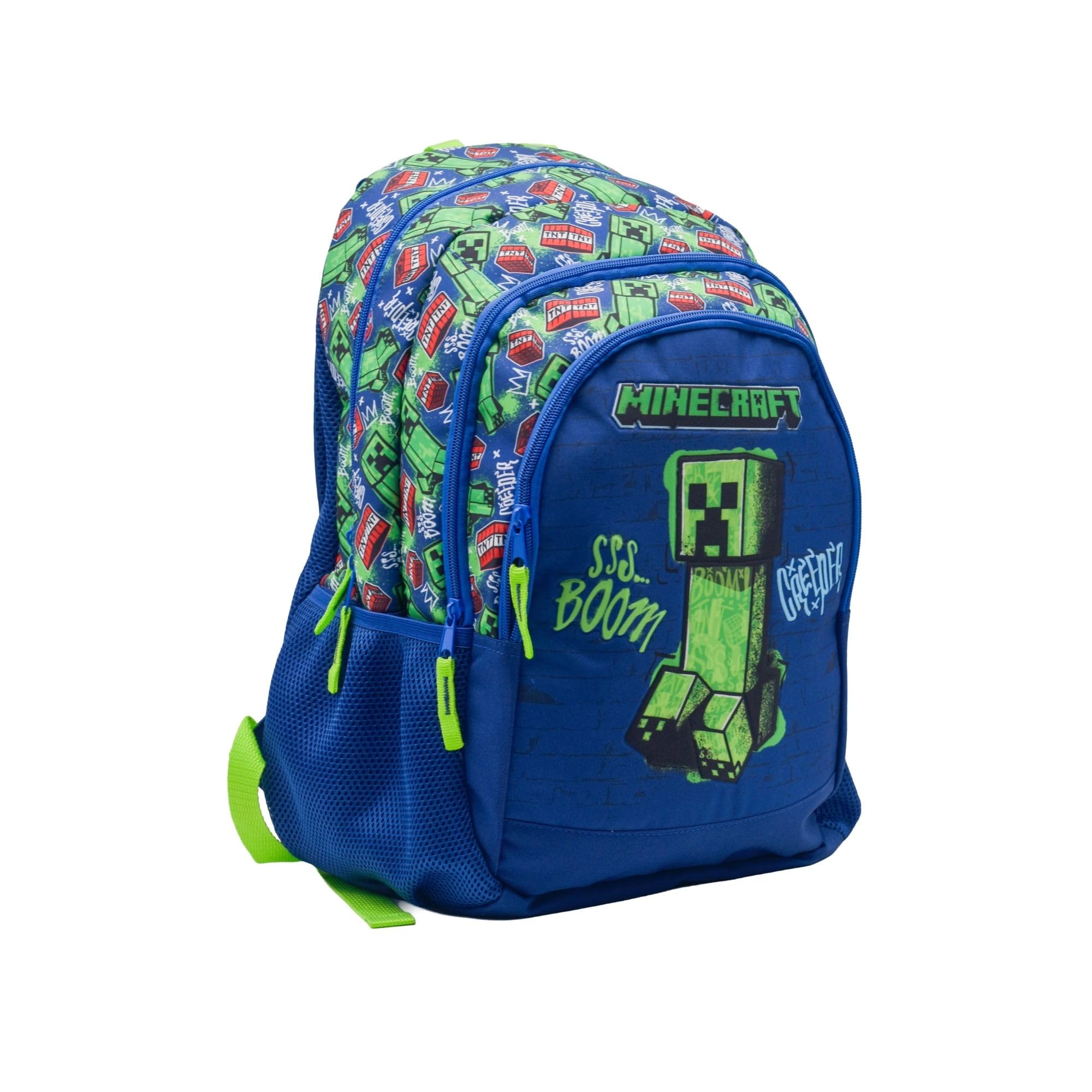 ToyBags Mochila Escolar Minecraft Boom Creeper Doble Compartimento Adaptable con Carro Negro con Protección Lateral y Stoper Frontal Anti Caída 4 Ruedas Giratorias - 44 x 30 x 20 cm
