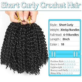 8 Inch Short Passion Twist Hair 6 Bundles Kinky Curly Crochet Hair for Black Women Curly Braiding Hair Crochet Braids Hair (6Bundles8 Inch, 1B)