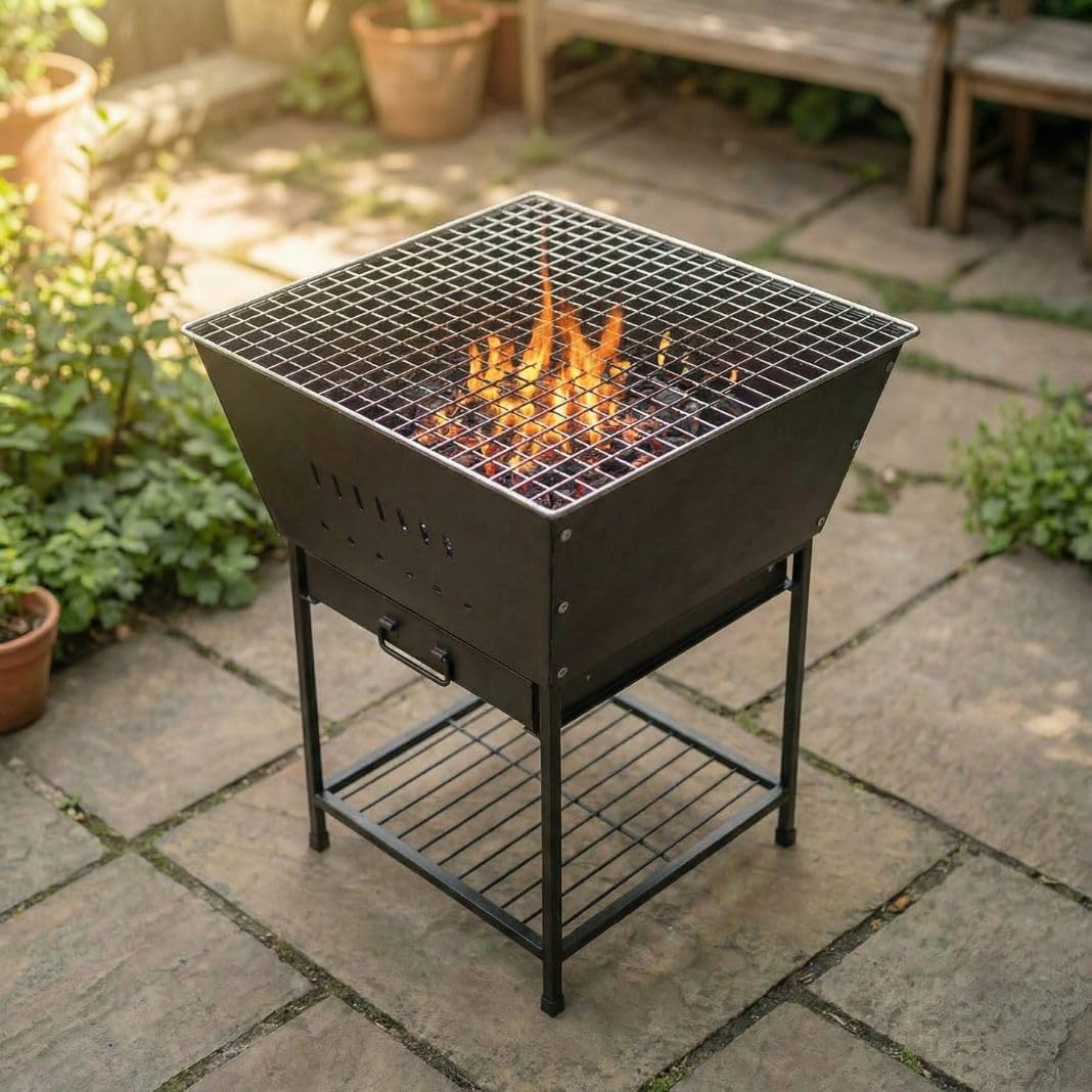 ecofynd Portable Charcoal Fire Pit for Garden, Modern Bonfire Pit, Compact Fire Bowl Brazier for Picnic, Camping, Traveling, Outdoor Cooking, Heavy Duty Angithi for Winter (BBQ006)-image-14