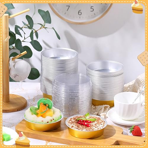 Miniatura 3 de Yinder 120 moldes desechables de 8 onzas con tapas, mini latas de papel de aluminio para tartas de papel de aluminio, recipientes redondos