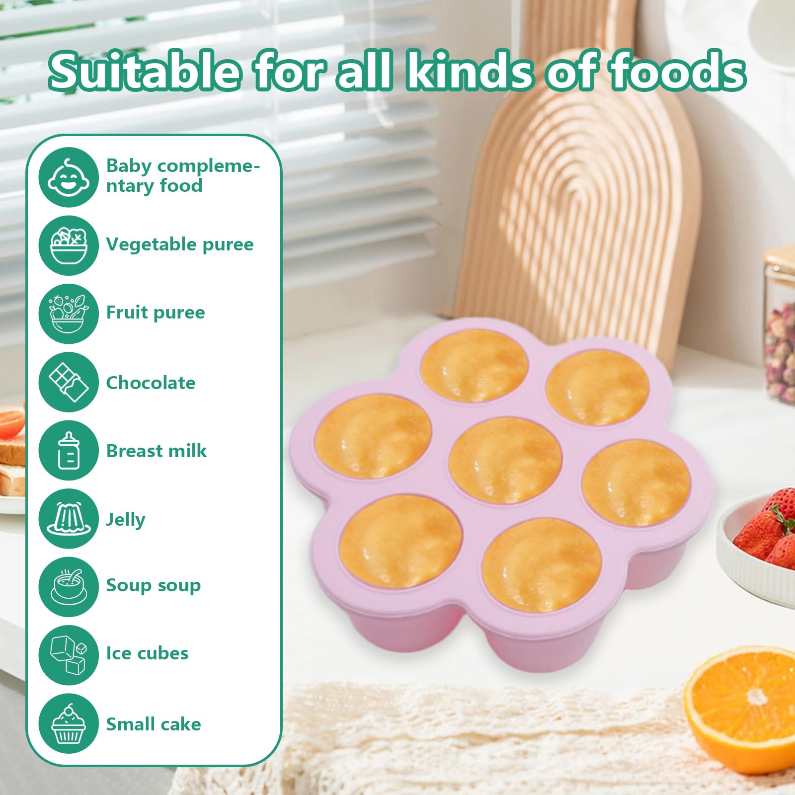 4 Pièces Bac a Glacons avec Couvercle Bebe, Plateaux de Congélation pour Aliments Bébés avec Couvercles, Pot Conservation Bébé en Silicone, Bac Congelation Puree Bebe, Moule en Silicone Bebe