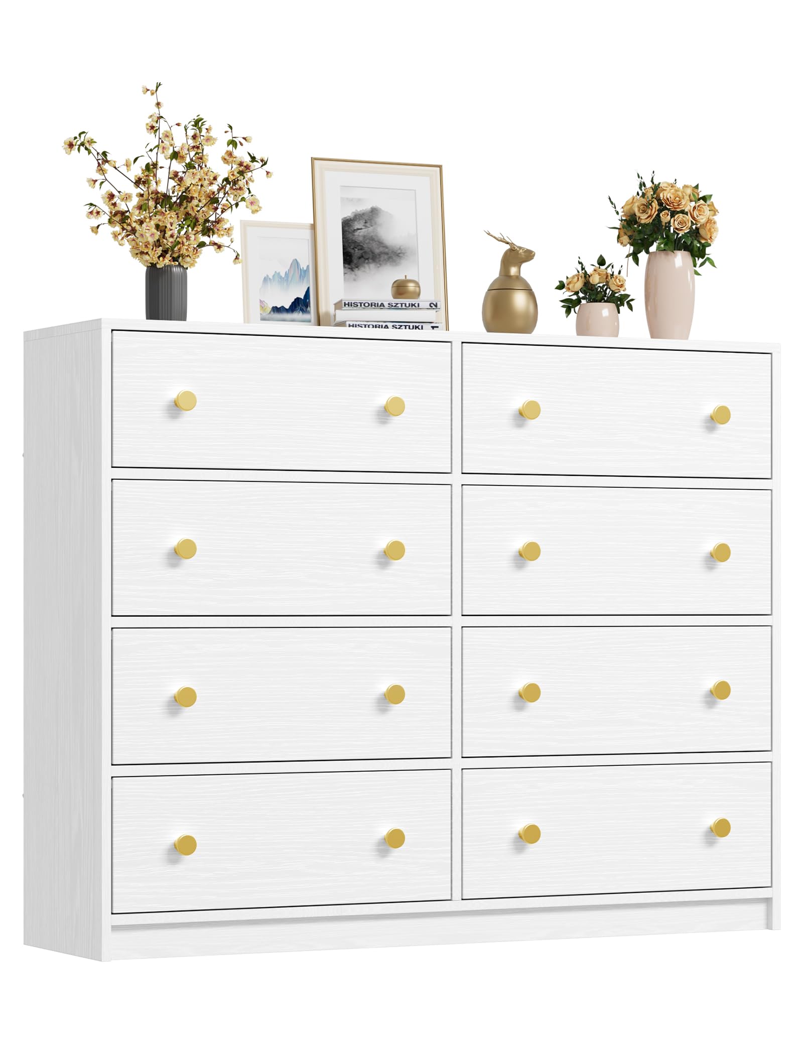 NicehillWhite Dresser for Bedroom,8 Drawer Fabric Dresser,Storage Tower & Chest of Drawers Organizer, Storage Cabinet for Hallway, Closets, Living Room,White