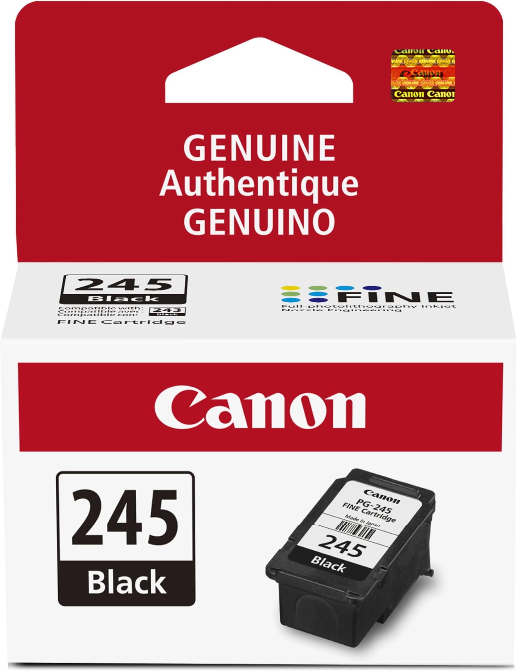 PG-245 Genuine Black Ink Cartridge, Compatible with iP2820, MG2420/2924/2920/3020/2522/2525, MX492, TS3120/302/302a/202/202a/4520/3320