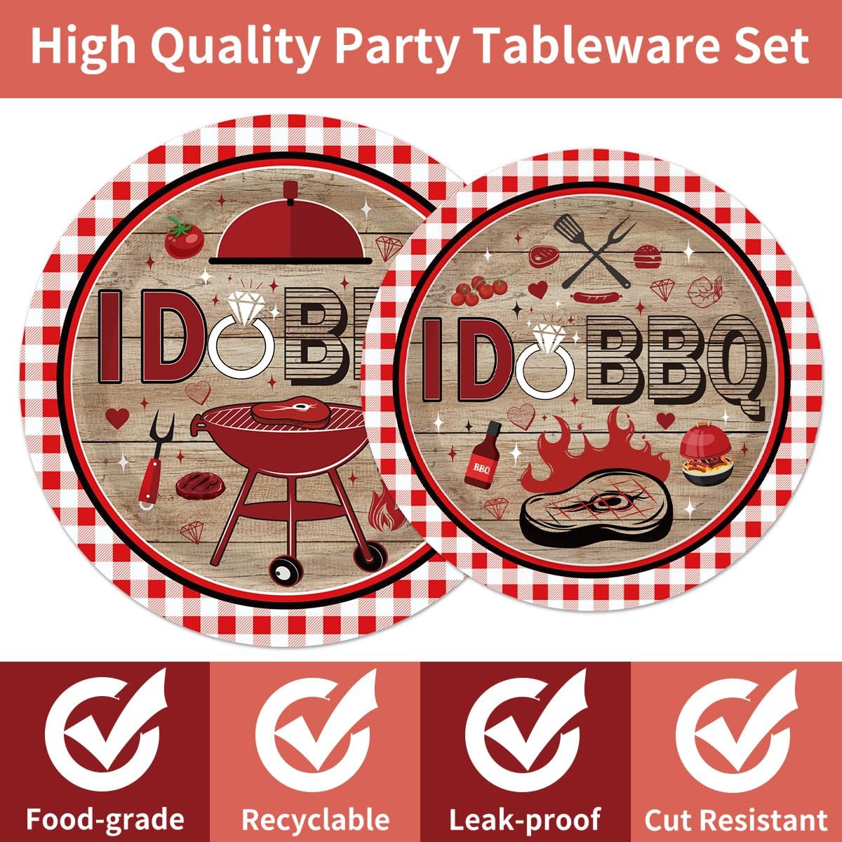 96PCS I DO BBQ Plates and Napkins Party Supplies BBQ Bridal Shower Decorations Bar B Q Wedding Engagement Barbecue Disposable Paper Tableware Set Serves 24 Guests - Image 5