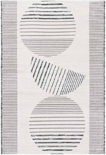 SAFAVIEH Alamo Collection ALM779F - Alfombra de área de 8 x 10 pies, color marfil y gris, diseño moderno a rayas, no desprende pelusa y de fácil