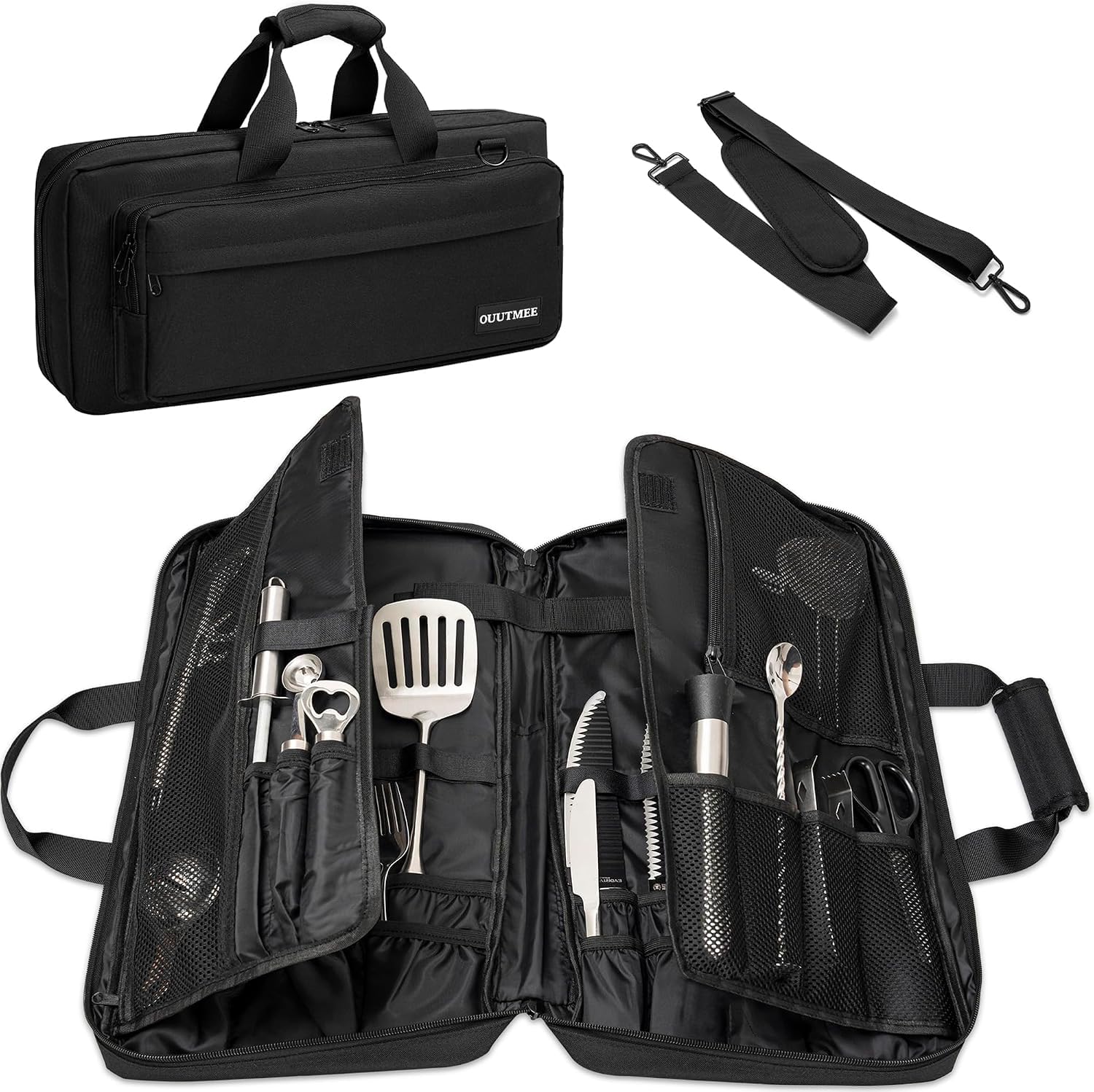 OUUTMEE Chef Knife Bag, 17-Slot Knife Storage Case with Multiple Pockets