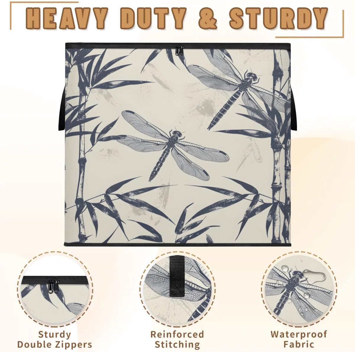 Honeybaby 214L Extra Large Comforter Storage Bag Plant Dragonfly Storage Totes with Lids Waterproof Closet Organizer Folding Blanket Storage Bags for Clothes Bedding Pillows