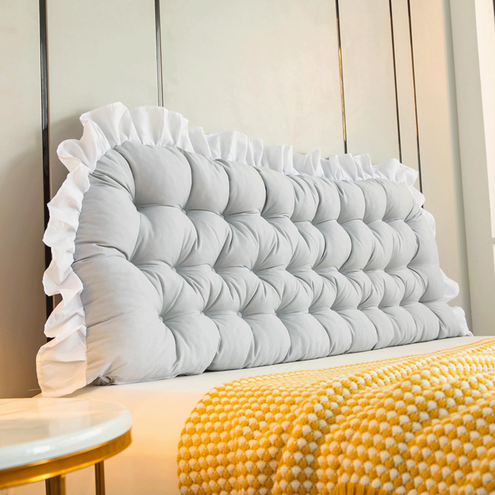 Headboard Cushion King Size Queen Double Single Bed Back Reading Pillow with Fixing Ties - Large Lumbar Bolster Backrest Support Positioning Cushion for Bed Sofa Daybed Adult(90X50X5cm,Light grey)