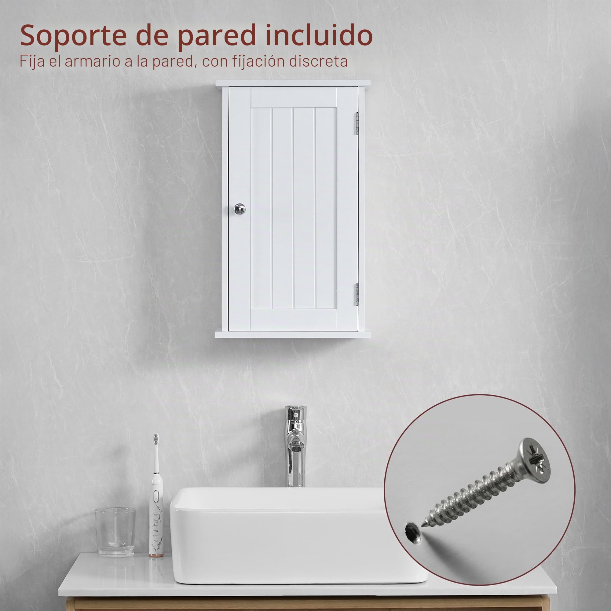 Home Discount - Armario de baño con un estante de almacenamiento montado en la pared, color blanco, modelo Priano.