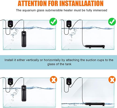 Miniatura 5 de AQQA Calentador de acuario de 500 W para tanque de peces de 66 a 135 galones, calentador sumergible de vidrio de cuarzo para acuario, termostato