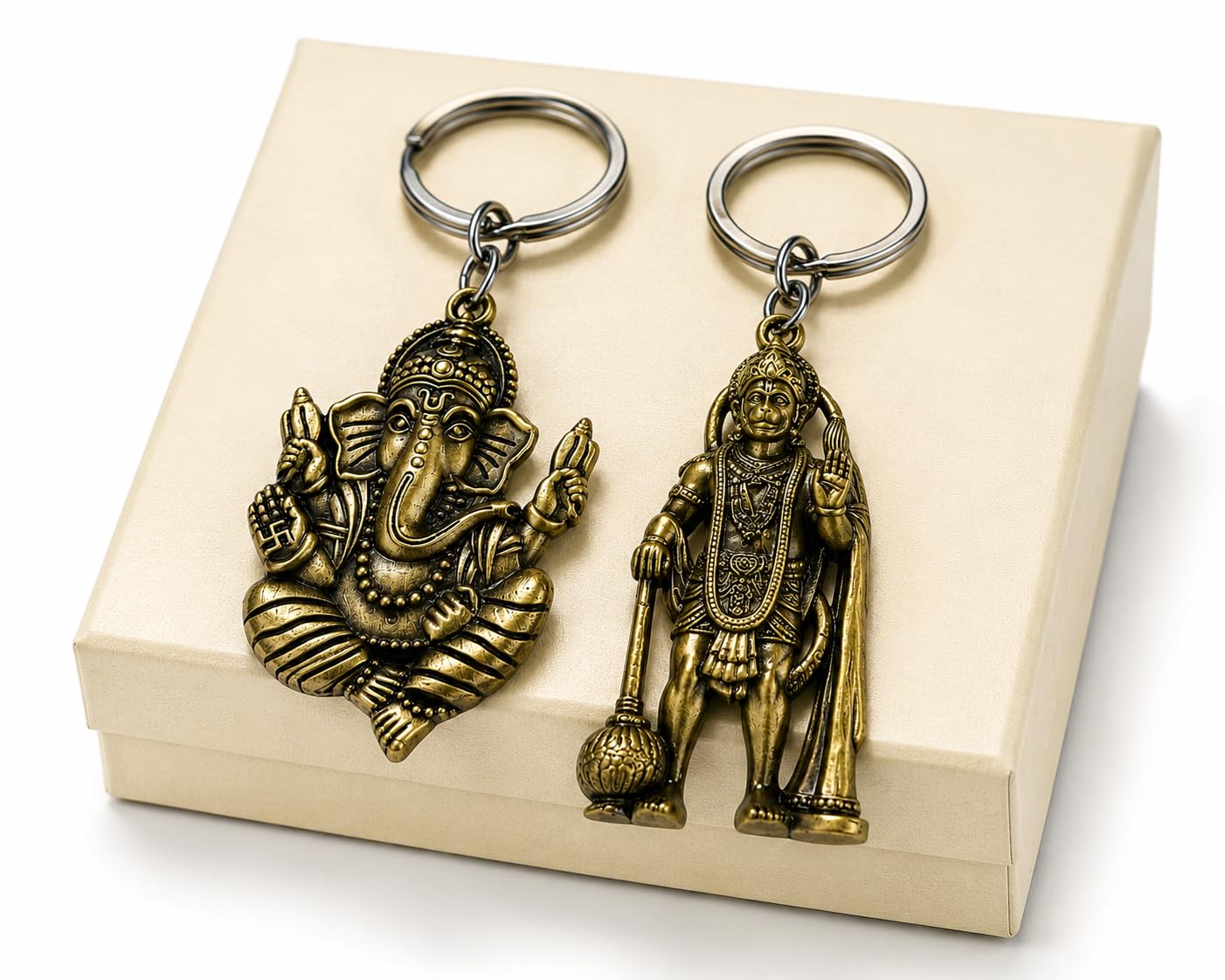 Religious Metal Keychain Combo Pack of 2 – Divine God & Lord Hanuman Key Ring | Premium Antique Gold Finish Metal Keychain for Car, Bike, House, Office, Locker & Bag | Spiritual Gift for Men & Women-image-8