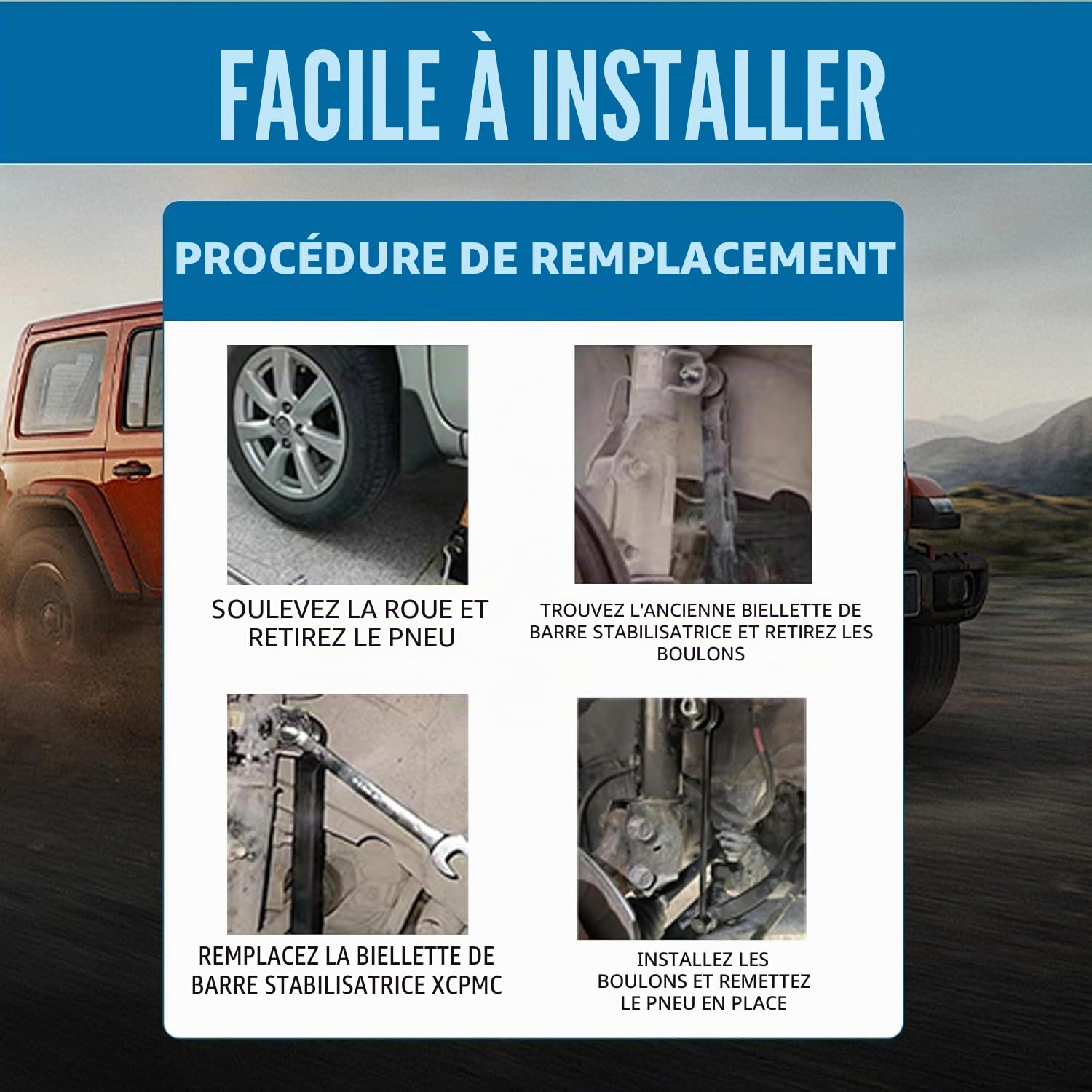 25-30 cm M12 2x Biellette Barre Stabilisatrice Modifiée pour Type Véhicule | C253012 Derrière Gauche et Droit Avec Rotule Pivotante à 360° et Réglage de Longueur/Angle en Aluminium en Bleu