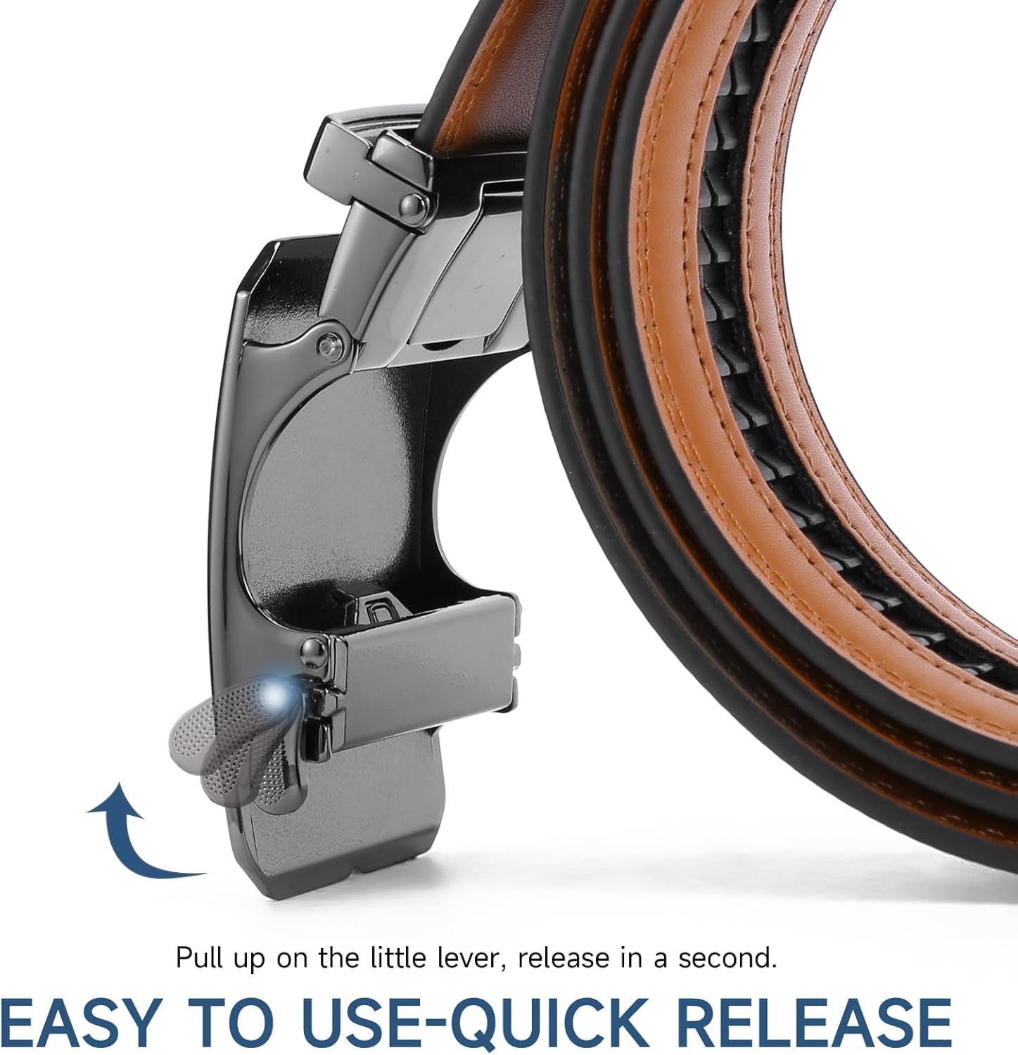 GAEKEAO Mens Belt Leather Micro-Adjust Buckle Ratchet Belts for Men Dress Casual to Formal Trim to Fit with Gift Box (35mm) - Image 4