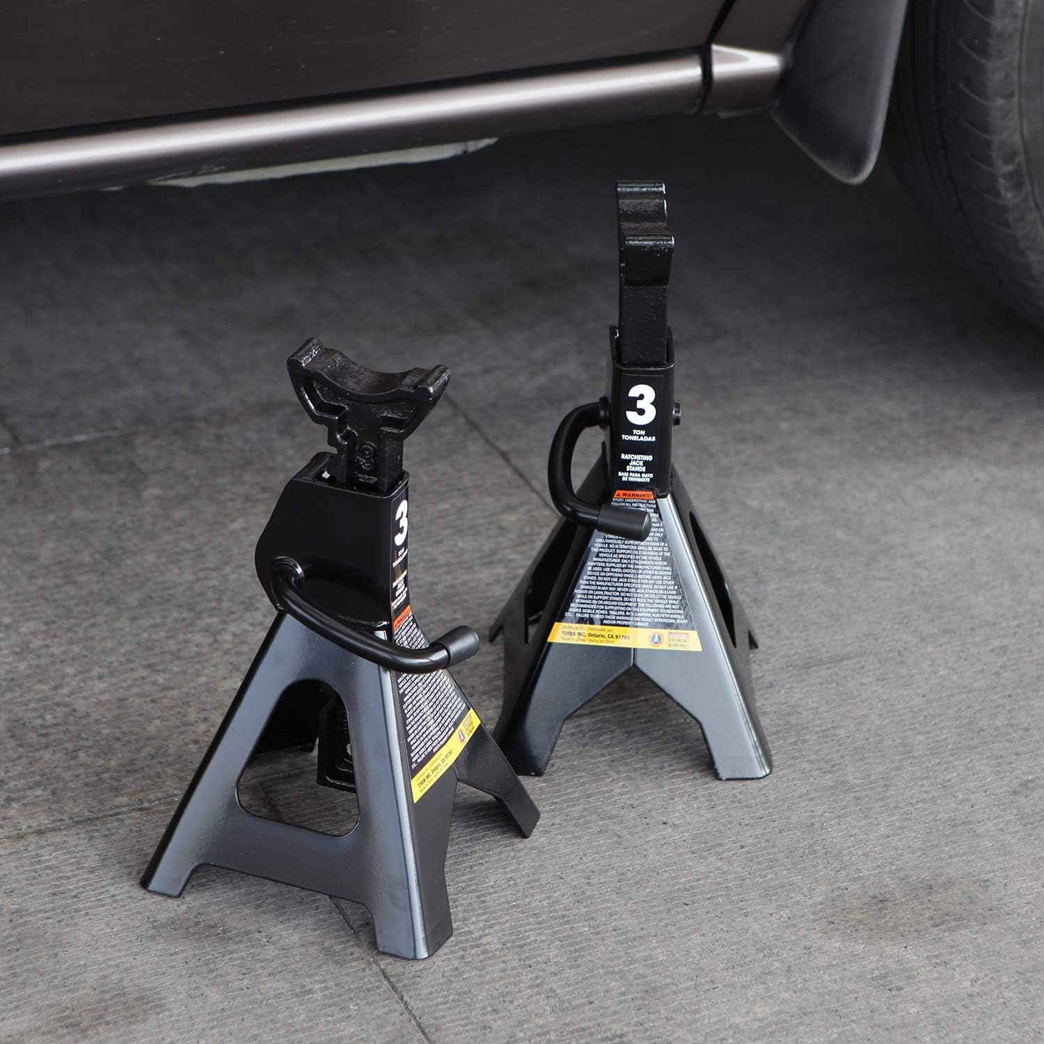Torin AT43202B Steel Jack Stands: 3 Ton (6,000 lb) Capacity, Black, 1 Pair