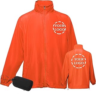 YOWESHOP Customized Hi-Vis Lightweight Thin Windbreaker Jacket Sun Protection Safety Jacket for Outdoor Worker,Orange,XL