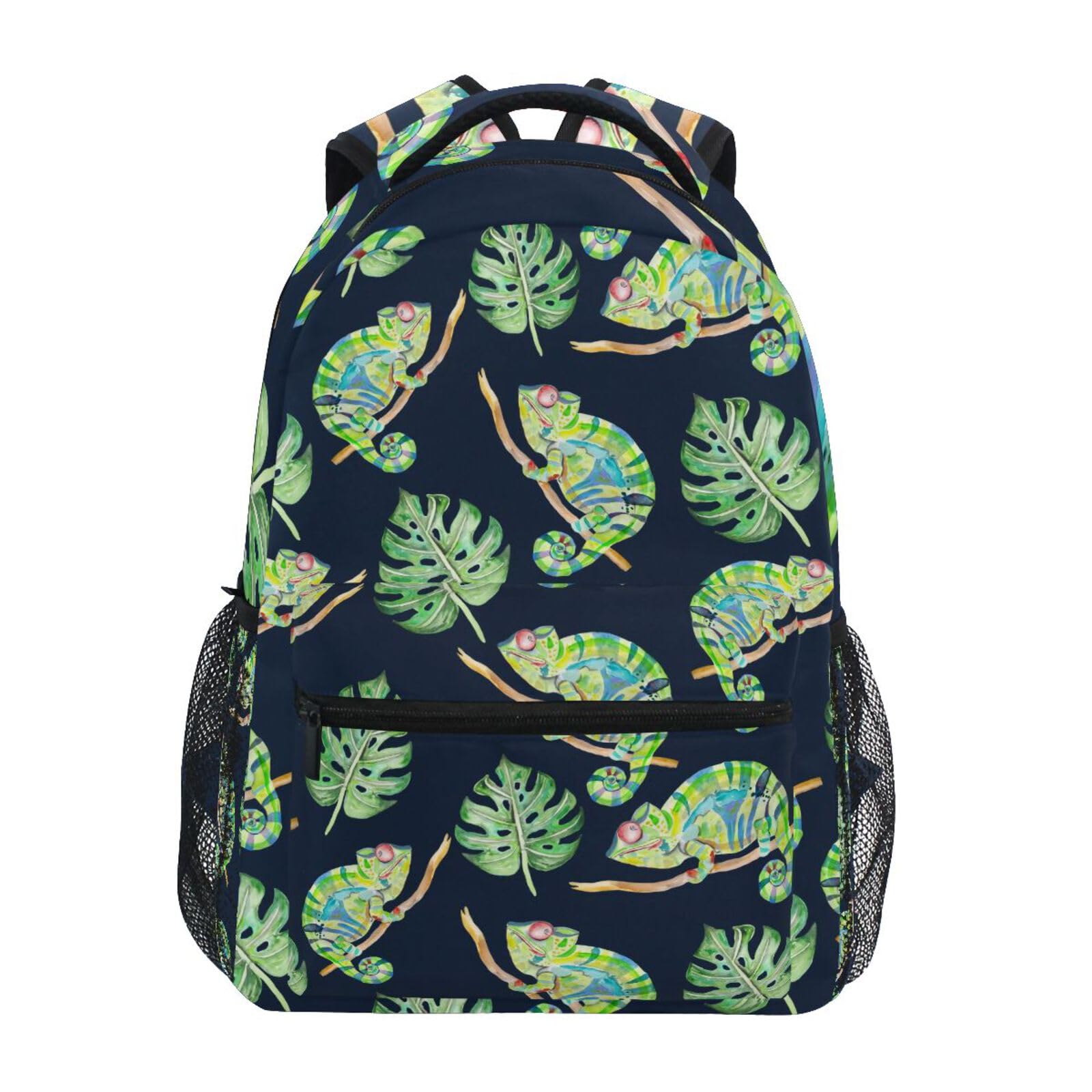 Youjuner Boys Multicolor School Backpack Tropical Palm Leaves Chameleon Lizard Girls Schoolbag Bookbag Casual Backpack Travel Rucksack Daypack