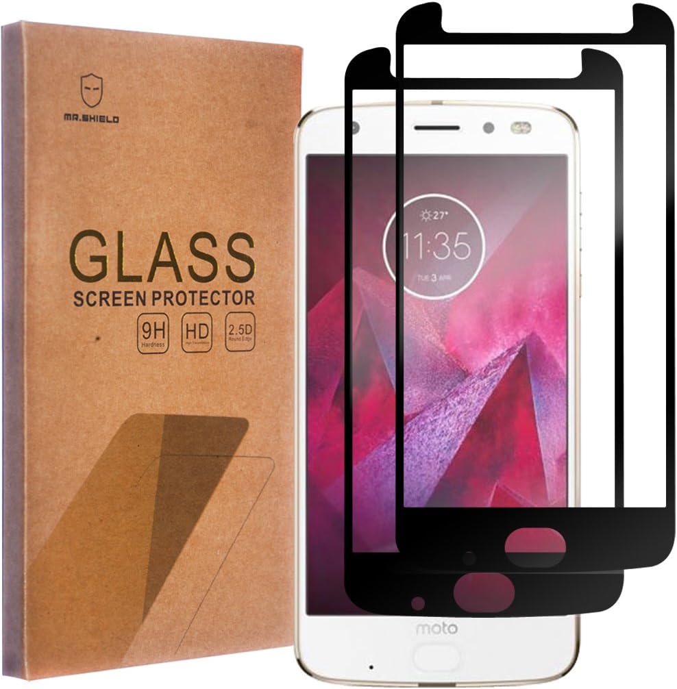 [2-PACK]-Mr.Shield Designed For Motorola "Moto Z2 Force" Edition [Tempered Glass] [Full Cover] [Black] Screen Protector with Lifetime Replacement