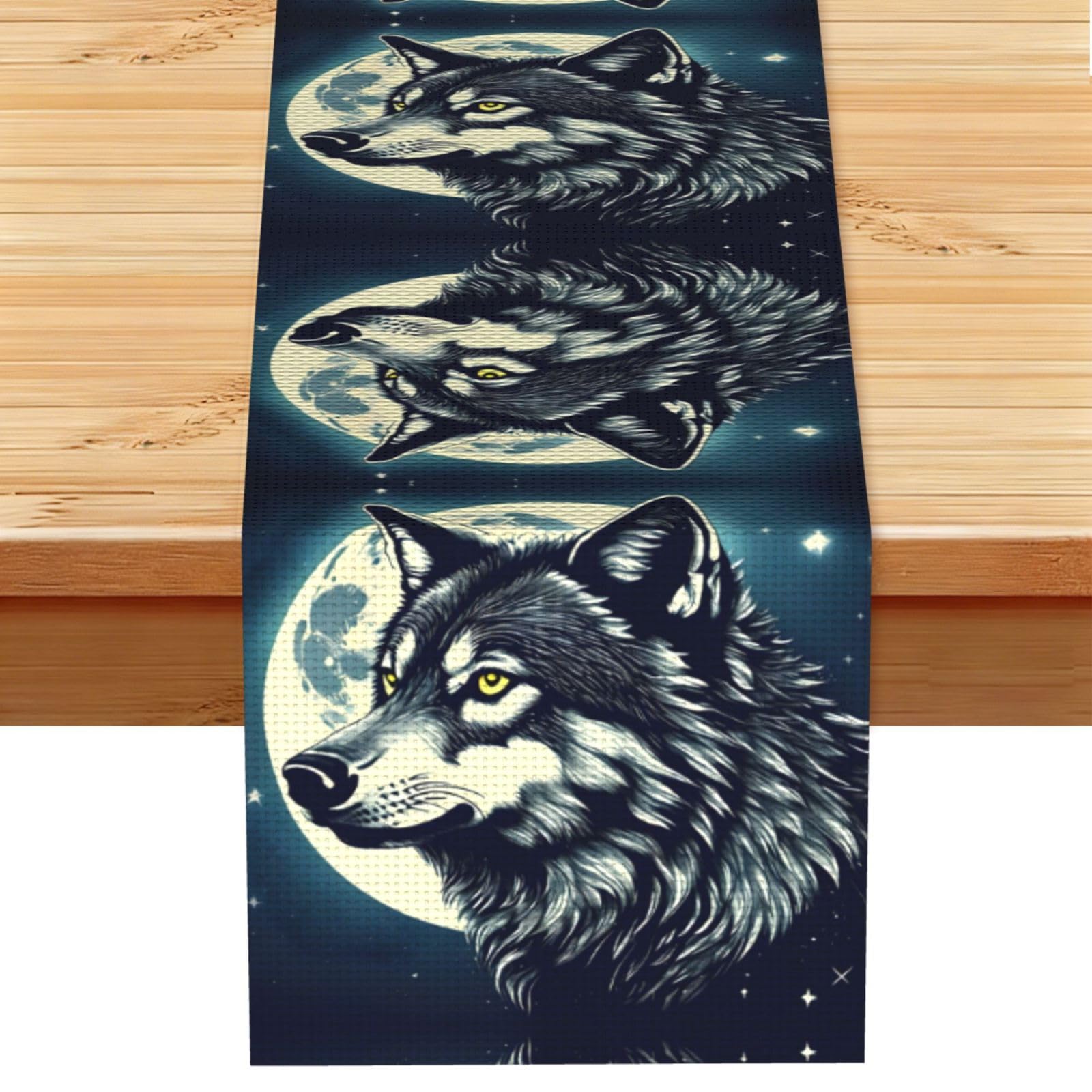 Wolf Night Moon Printed Dining Table Runner 13x72 Inch, Non-Fading Decor for Kitchen Dresser Fireplace Mantel