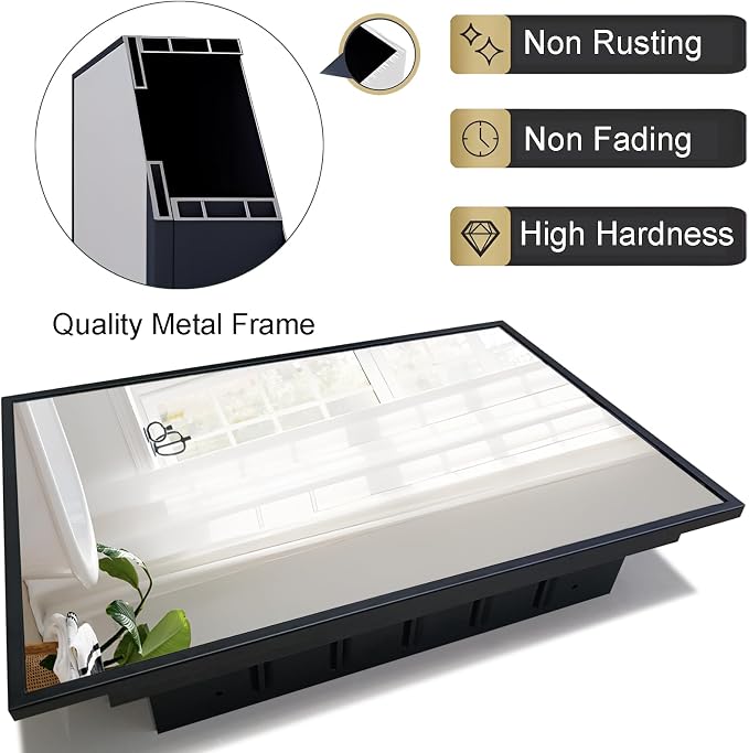 Armario empotrado para medicamentos con espejo, espejo negro para baño con almacenamiento, armario rectangular para medicamentos con espejo, espejo de pared con marco metálico para montaje empotrado o superficial, 20 x 26 pulgadas miniatura 5