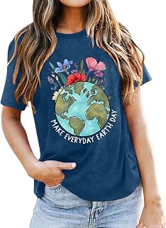 Camiseta para mujer con estampado de tierra, manga corta, informal, para el día a día, camiseta perfecta para el día de la tierra