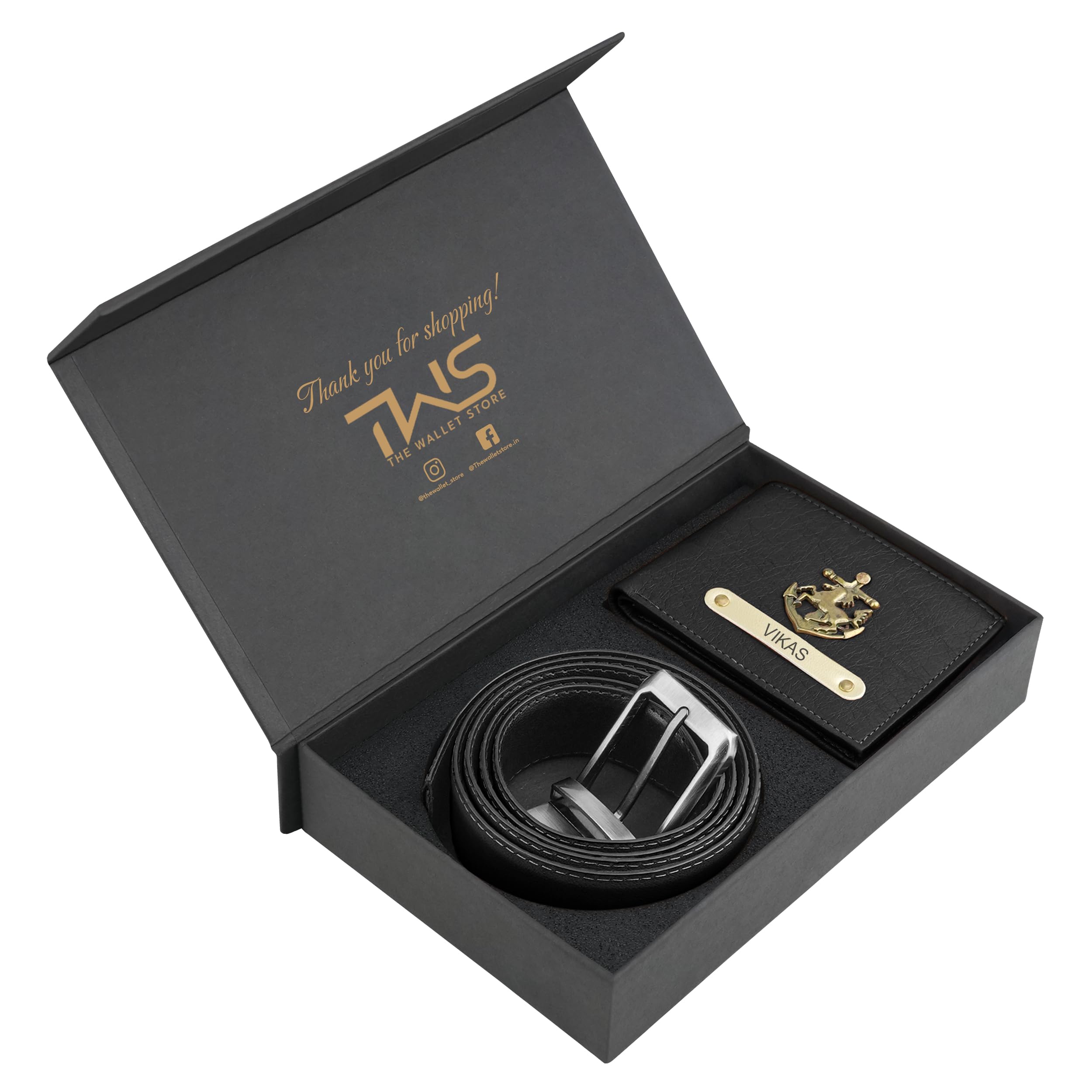 Enigma Faux Leather Wallet & Belt Gift Set for Men | with Personalized Name & Charm | Best Combo for Husband, Father, Boyfriend, Brother, Etc (Black)-image-33
