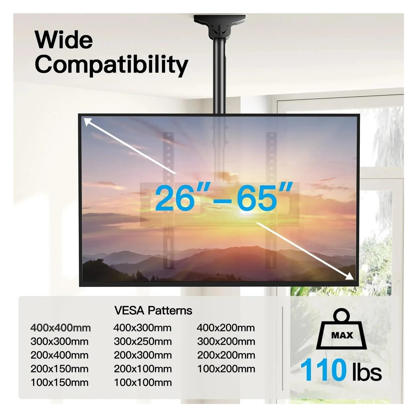 Il Supporto for TV Da Soffitto Può Ruotare E Inclinarsi, Adatto for Monitor LCD LED Da 26-60 Pollici, Altezza Regolabile Su 6 Livelli, 400x400 Mm