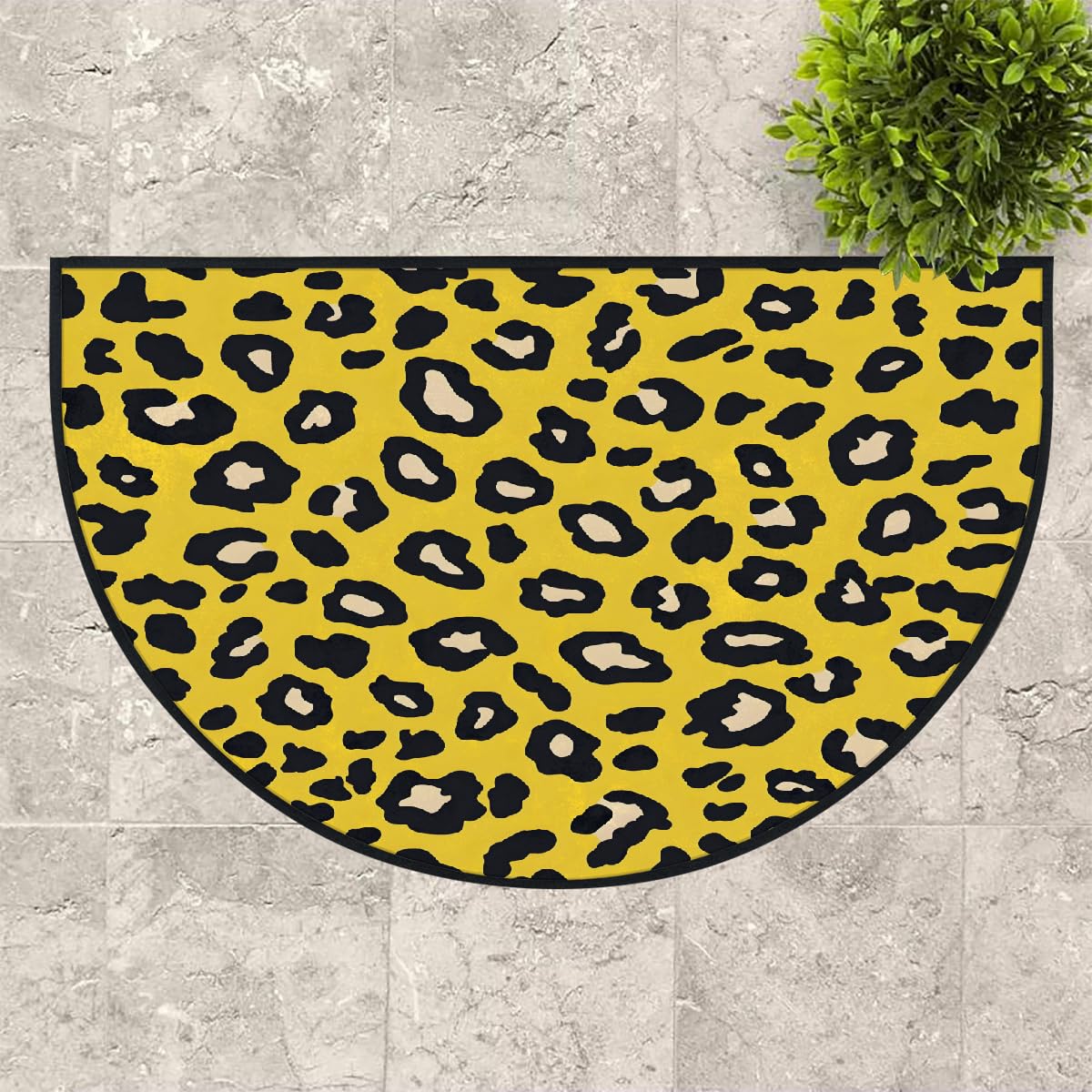 Mexpekil Paillasson demi-lune pour intérieur et extérieur - Motif léopard jaune - Demi cercle - Absorbant la saleté - 100 x 160 cm