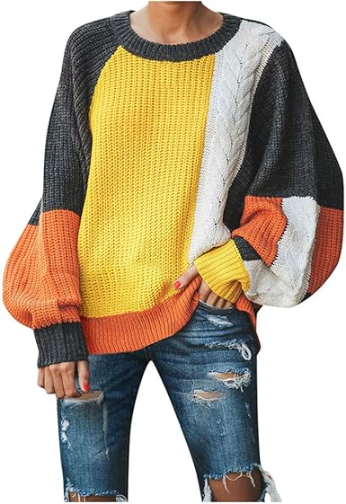 colour block puff sleeve sweater