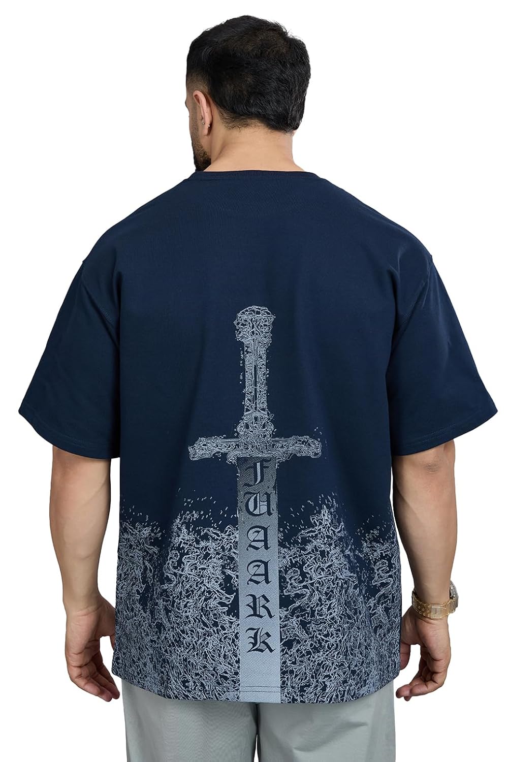 Buy Now Fuaark Mens Sword 3/4 Sleeves Cotton Oversized Fit Printed G...