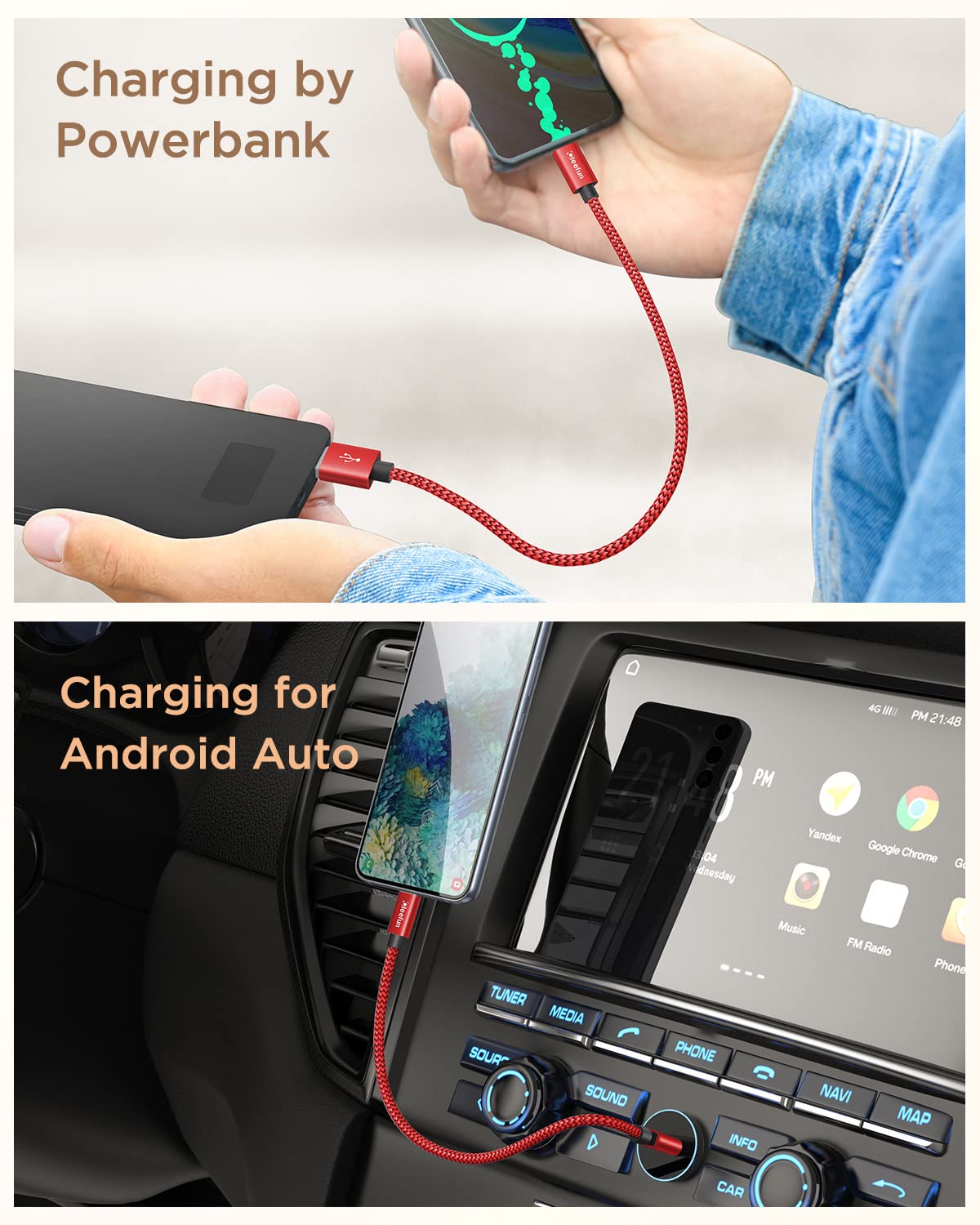 CLEEFUN Cavo corto USB C [2 pezzi, 0,3 m], USB A a USB di tipo C ricarica veloce cavo in nylon compatibile con Galaxy S10 S9 S8 S20 Plus S10 Lite, A71 A51 A40 A20e, Moto G7 G8 Plus, G8 Power