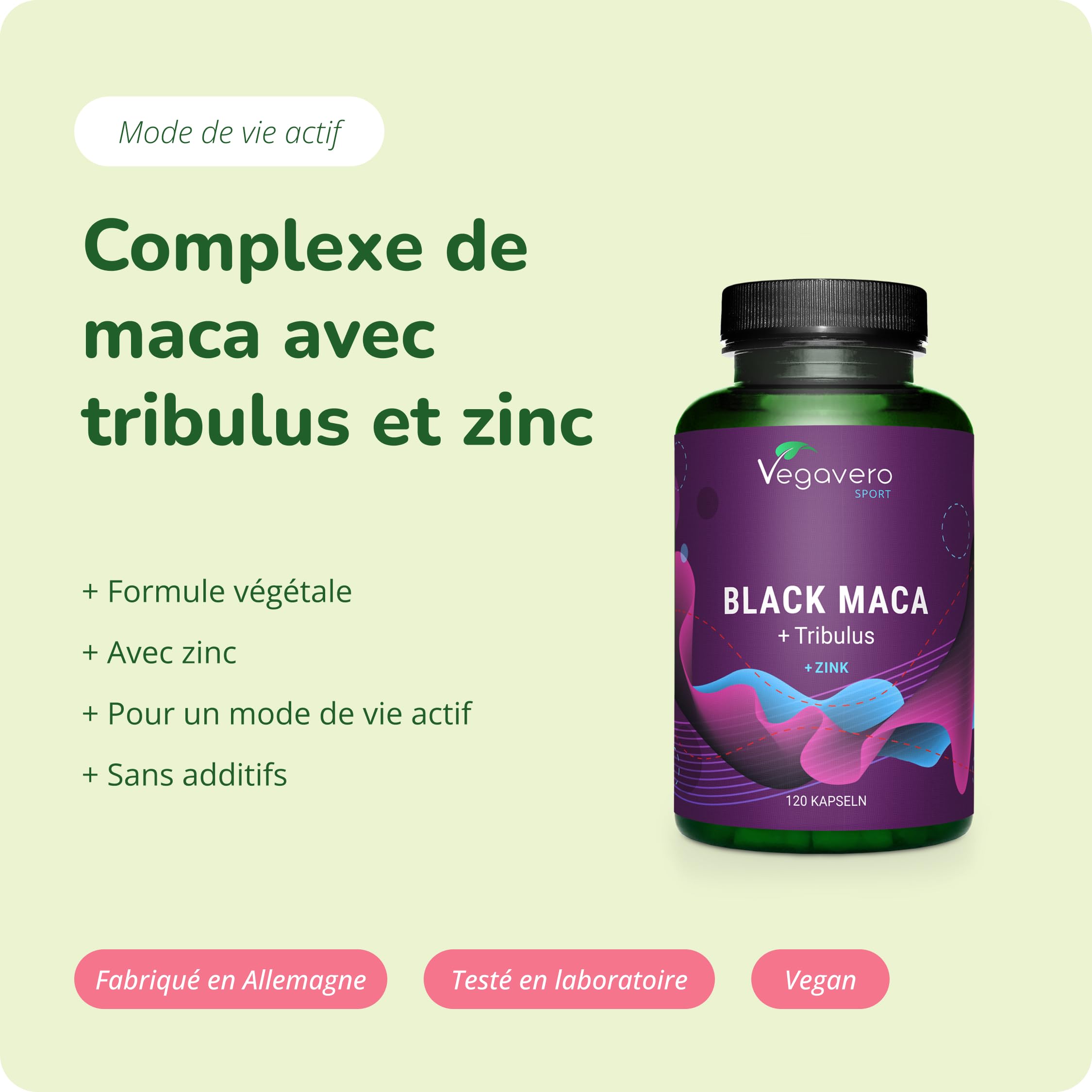 MACA Noire + TRIBULUS Terrestris | Complex EXTRA FORTE | 90% Saponines | Musculation + Endurance pour Hommes et Femmes | 120 Gélules (4 Mois) | VEGAN | Sans Additifs | Vegavero®