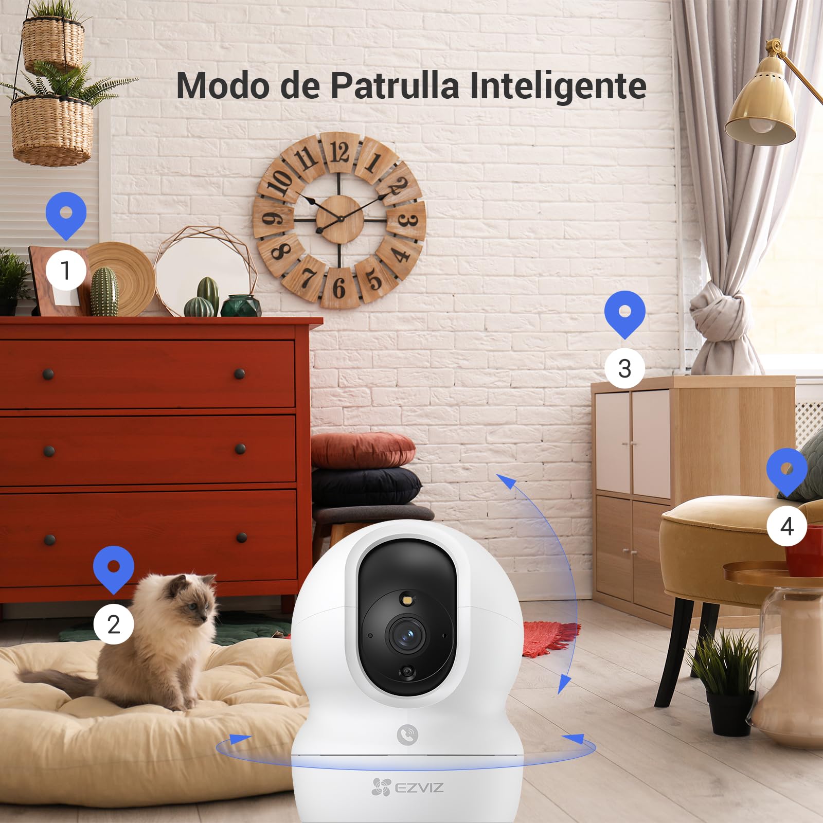 EZVIZ Camara de Vigilancia Interior con Seguimiento Automático, 4MP Cámara IP Domicilio WiFi 360° para Bebe con Visión Nocturna Color, Deteccion Humana,Llamada Bidireccional, Soporta 512GB, CP1 4MP