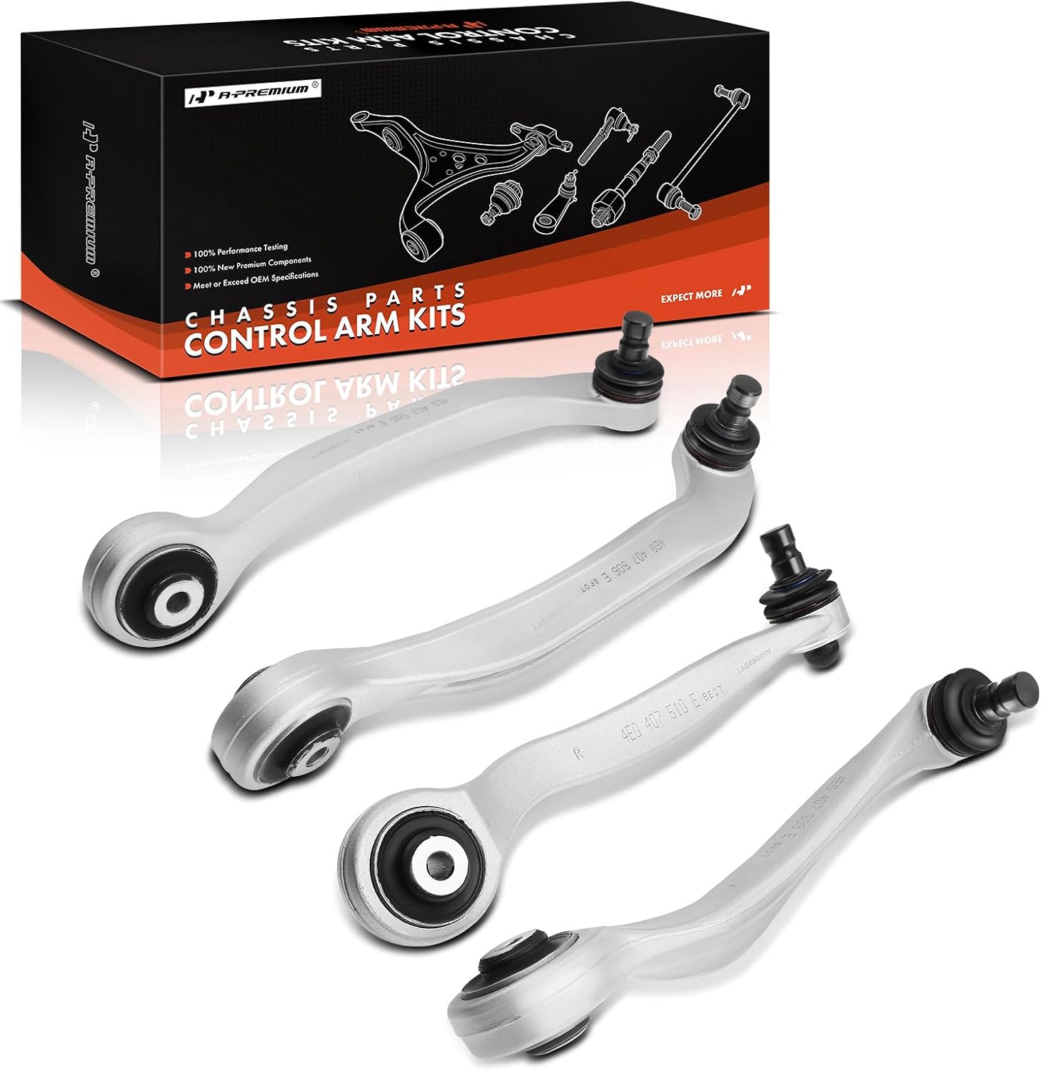 A-Premium Set of 4, Front Upper Forward & Rearward Control Arm Kit, with Ball Joint & Bushing, Compatible with Audi A6 2006-2011, A6 Quattro 2005-2011, A8 Quattro 2004-2010, S6, S8, Volkswagen Phaeton