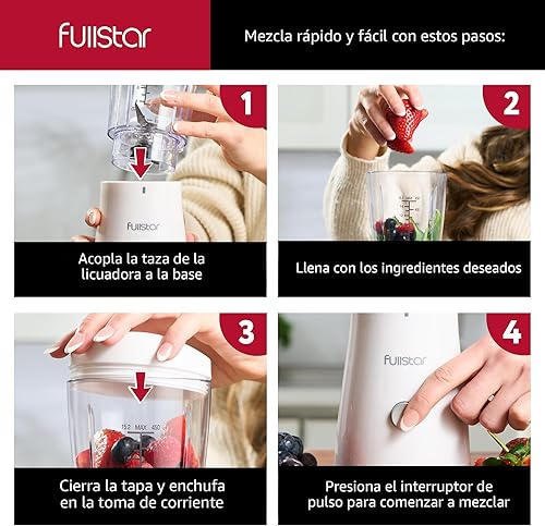 Miniatura 8 de Fullstar Licuadora portátil para batidos y batidos  Mini licuadora personal de viaje de 15 onzas con tapa para sorbo, batidora compacta para
