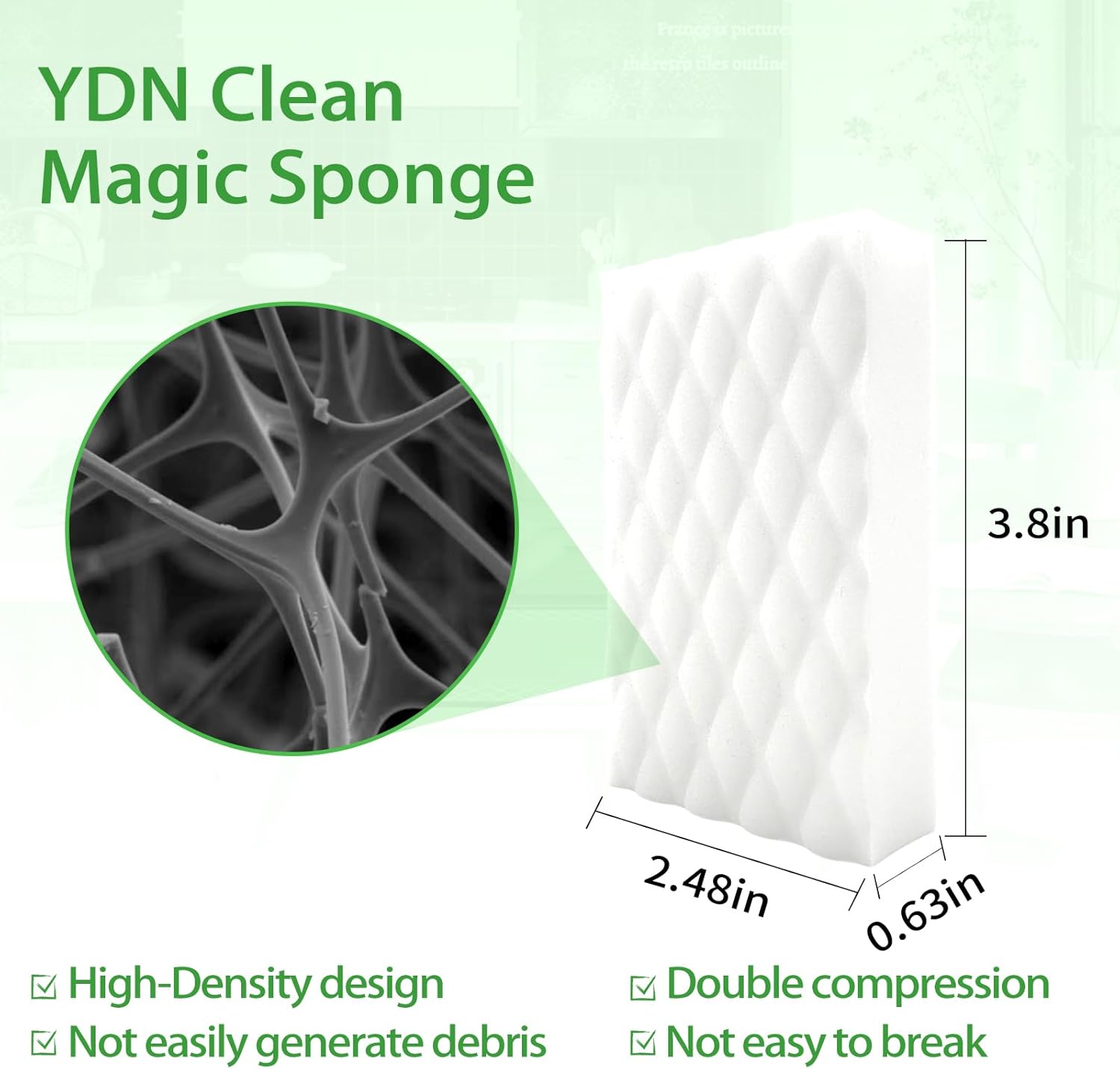 Magic Eraser Sponge 2X Density, Multi-Purpose Long Lasting Melamine Sponge, Water-Activated Cleaning Sponge Eraser for Kitchen, Bathroom, Wall, Shoes & Car, Extra Durable, Non-Scratch (50)