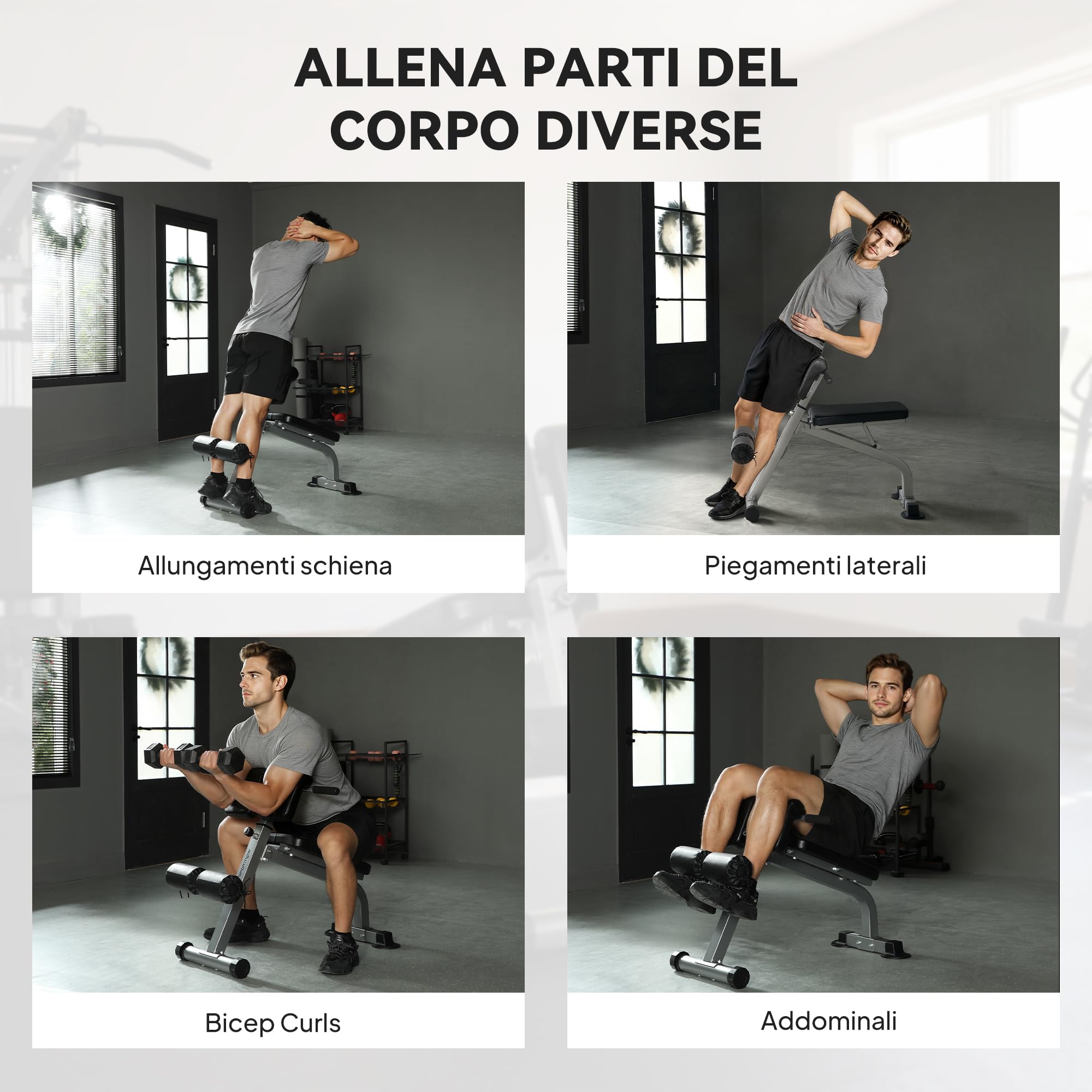 SPORTNOW Panca Romana Multifunzione, Sedia Romana Pieghevole con Inclinazione Altezza Regolabile per Iperestensioni Schiena, Panca Addominali Pesi Fitness per Allenamento Palestra Casa, Capacità 150kg