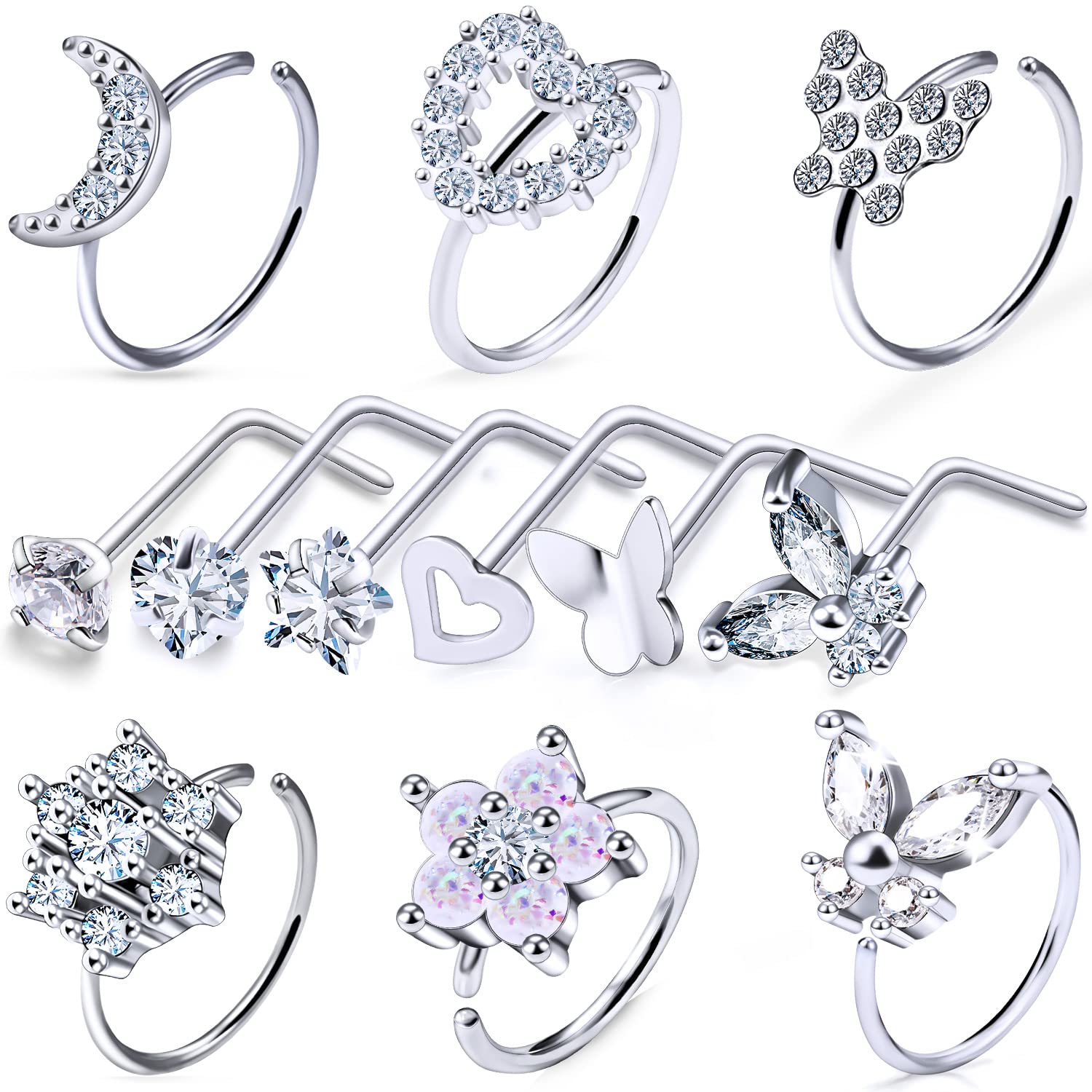 Goerhsjie Nose Rings Nose Studs Nose Ring Nose Piercings Nose Rings Hoops Nose Piercing Jewelry Nose Rings Studs Nose Rings for Women Hoop Nose Ring Nose Stud Nose Hoops Surgical Steel Nose Ring - Silver-Tone