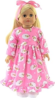 American Fashion World Pink Lamb Nightgown Pajamas for 18-Inch Dolls | Premium Quality & Trendy Design | Dolls Clothes | Outfit Fashions for Dolls for Popular Brands